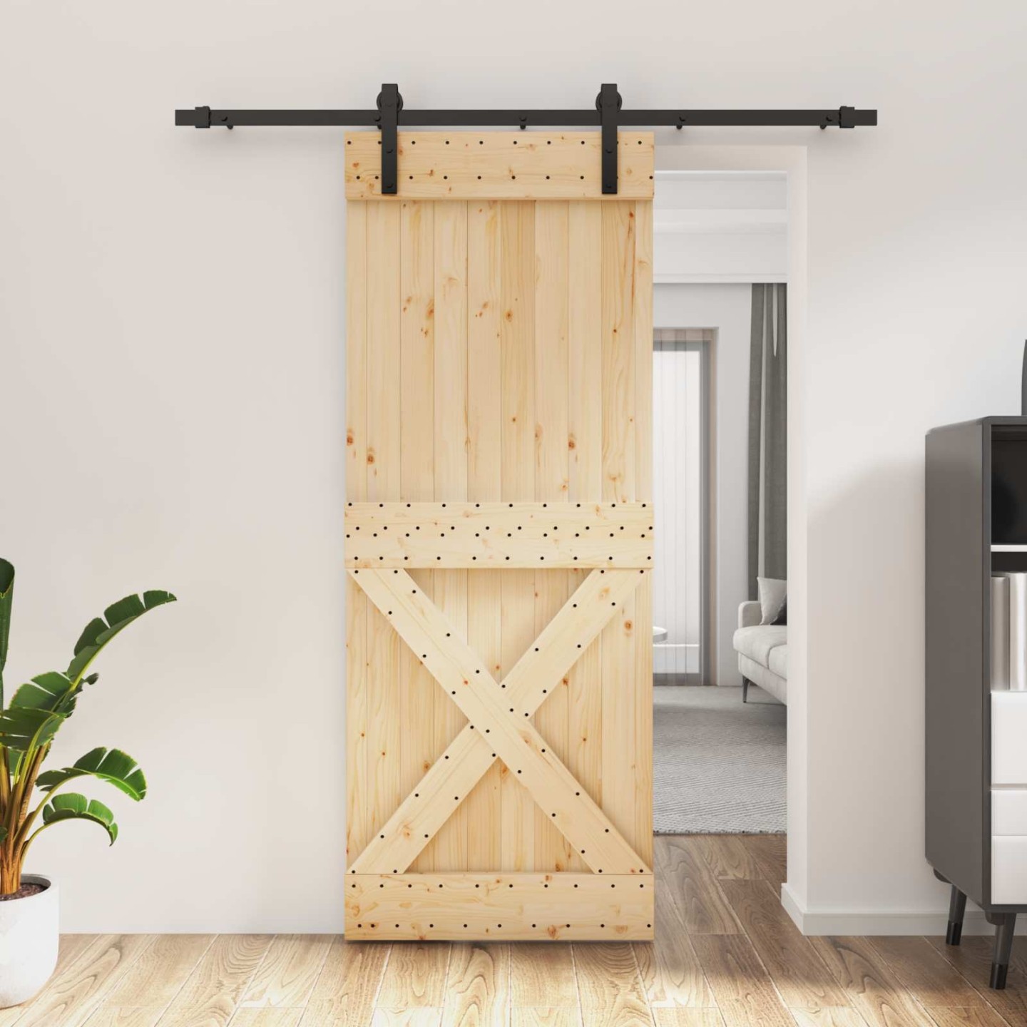 Porte coulissante 80 x 210 cm Bois de pin massif (non traité)