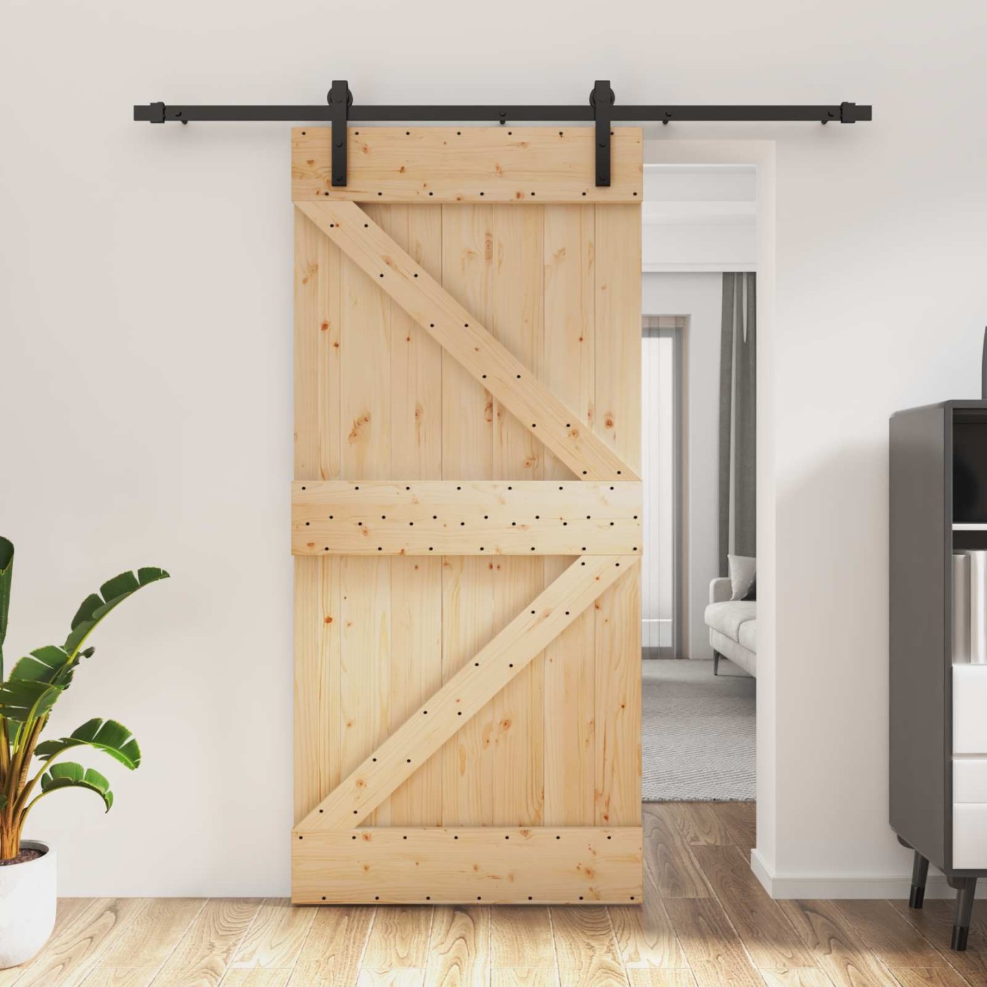 Porte coulissante 95 x 210 cm Bois de pin massif (non traité)