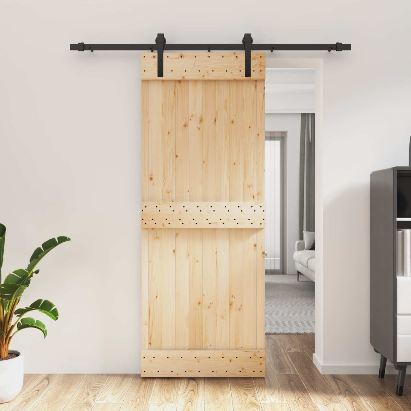 Porte coulissante Naturel et noir 80 x 210 cm