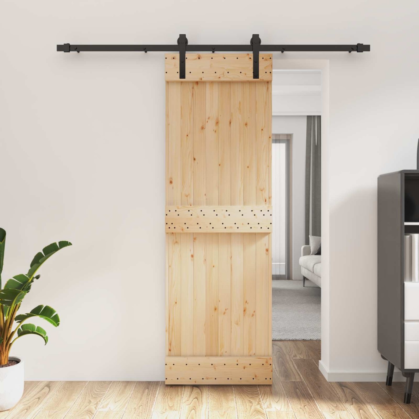 Porte coulissante Naturel et noir 70 x 210 cm