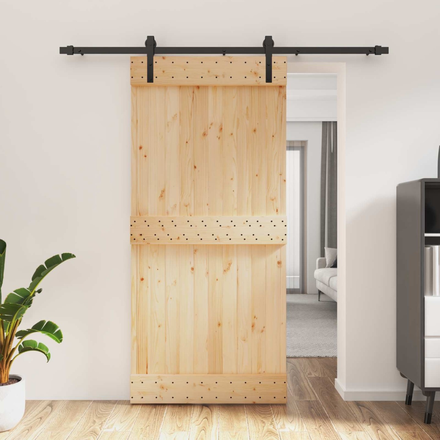 Porte coulissante Naturel et noir 95 x 210 cm