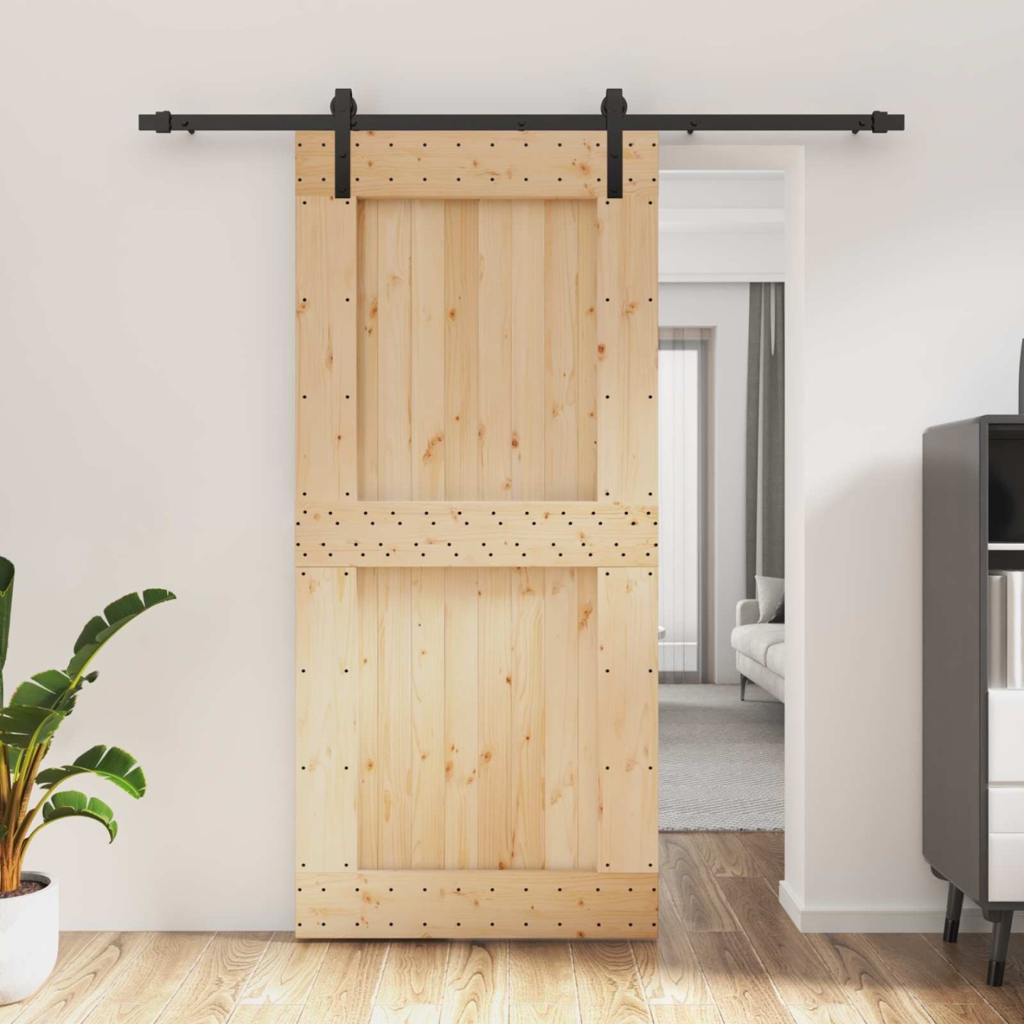 Porte coulissante Naturel et noir 95 x 210 cm