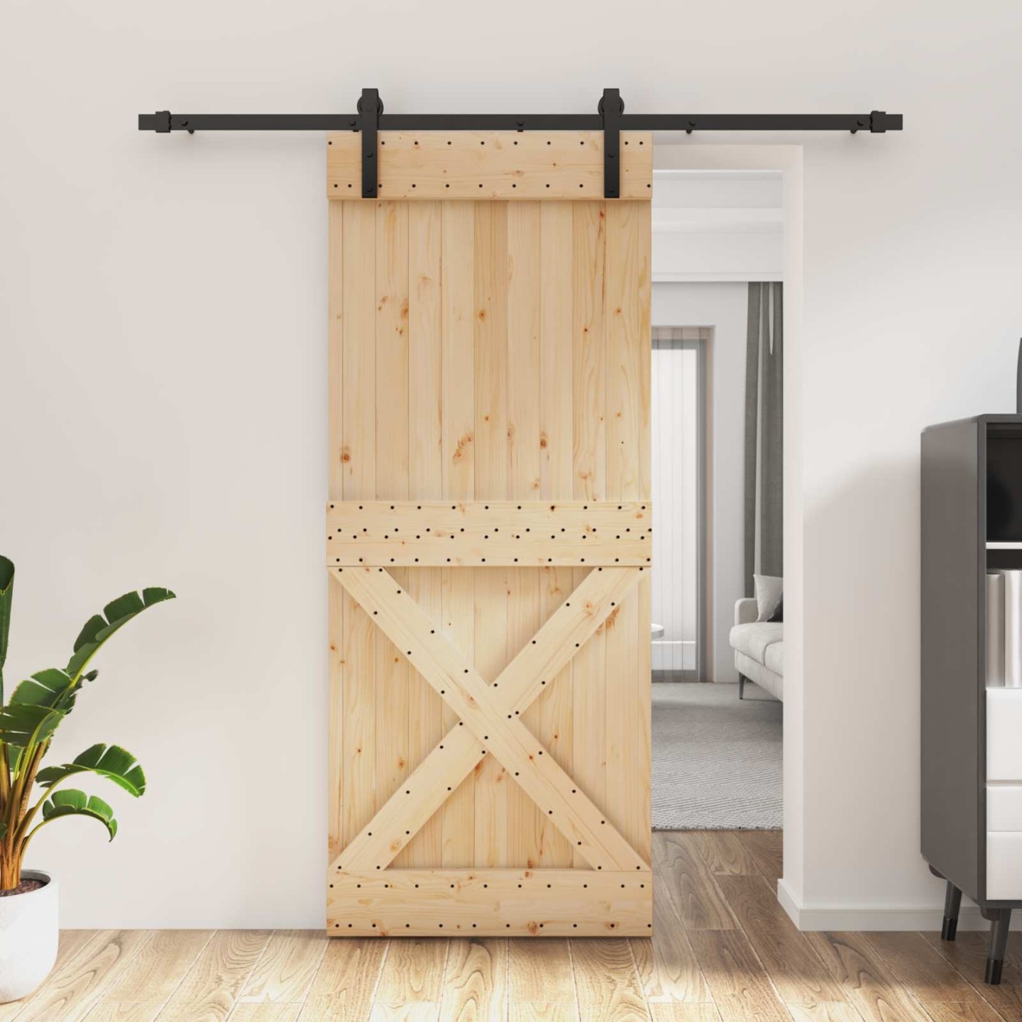 Porte coulissante Naturel et noir 85 x 210 cm