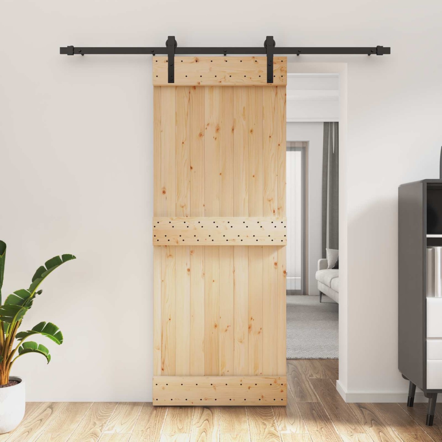 Porte coulissante Naturel et noir 80 x 210 cm