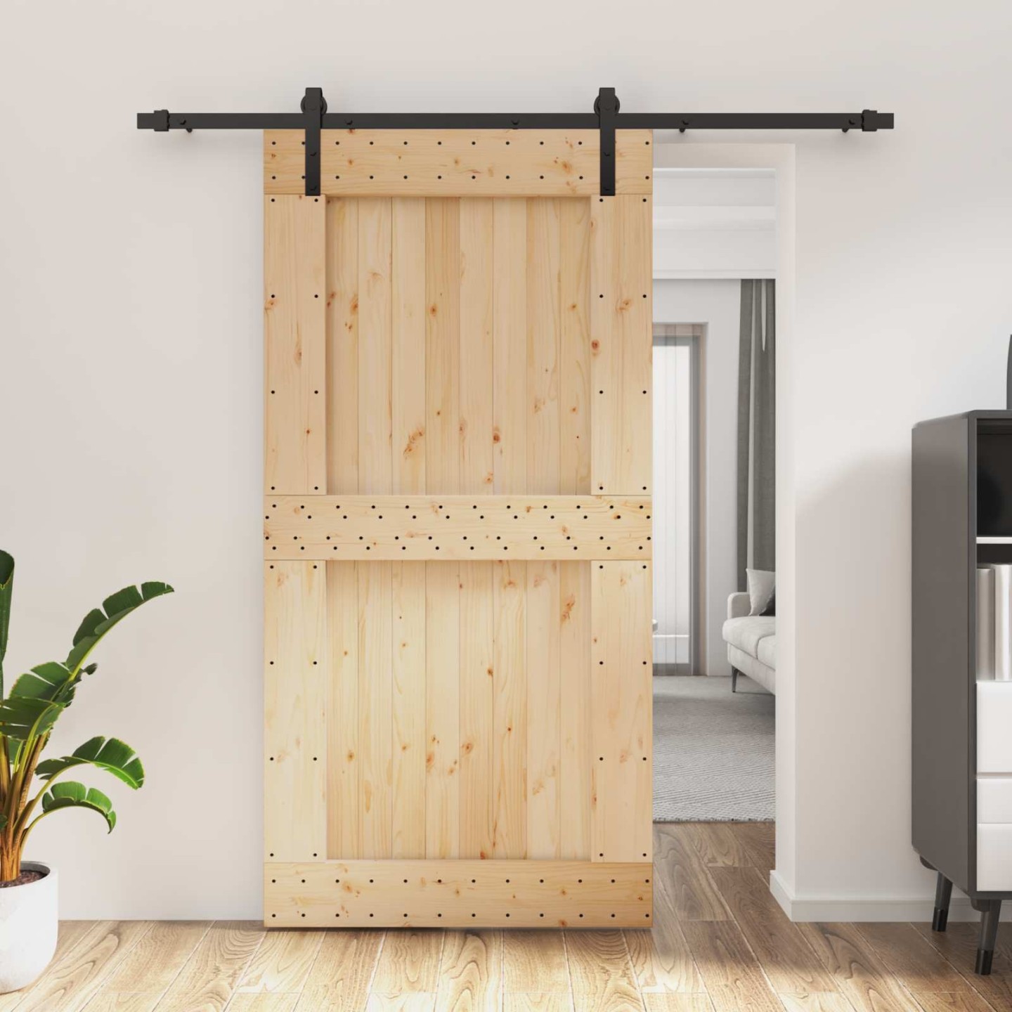 Porte coulissante Naturel et noir 100 x 210 cm