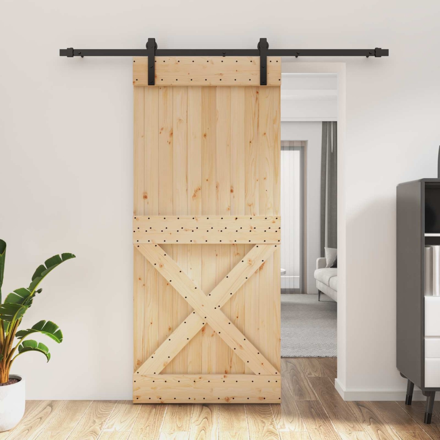 Porte coulissante 90 x 210 cm Bois de pin massif (non traité)