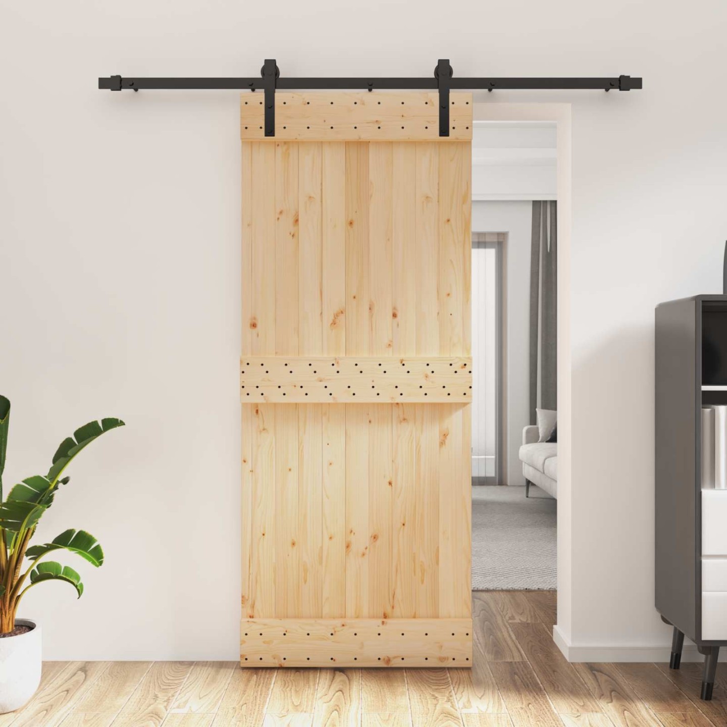 Porte coulissante Naturel et noir 85 x 210 cm