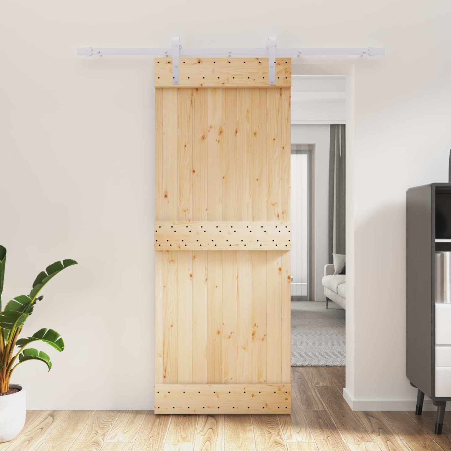Porte coulissante 80 x 210 cm Bois de pin massif (non traité)
