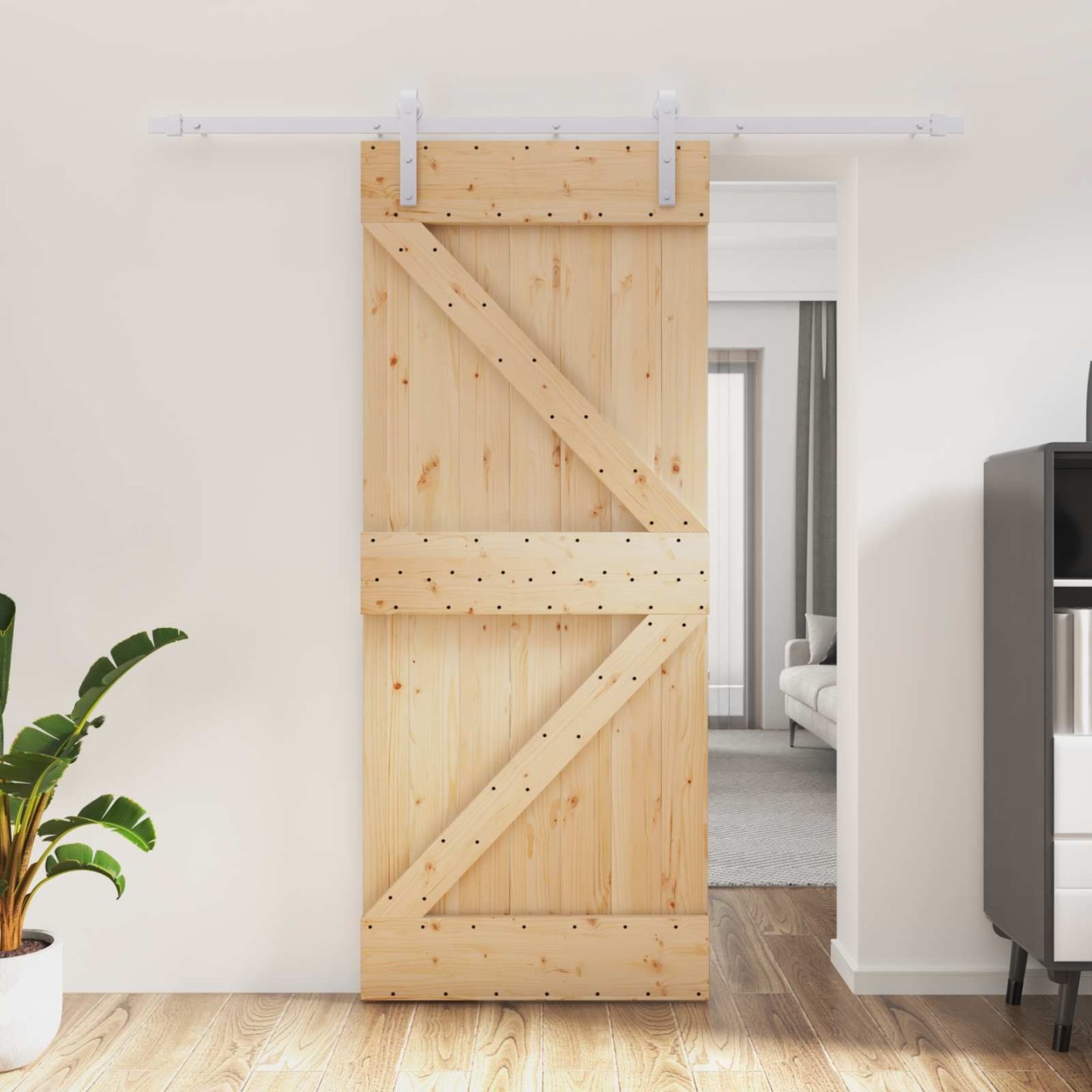 Porte coulissante Naturel et Blanc 85 x 210 cm