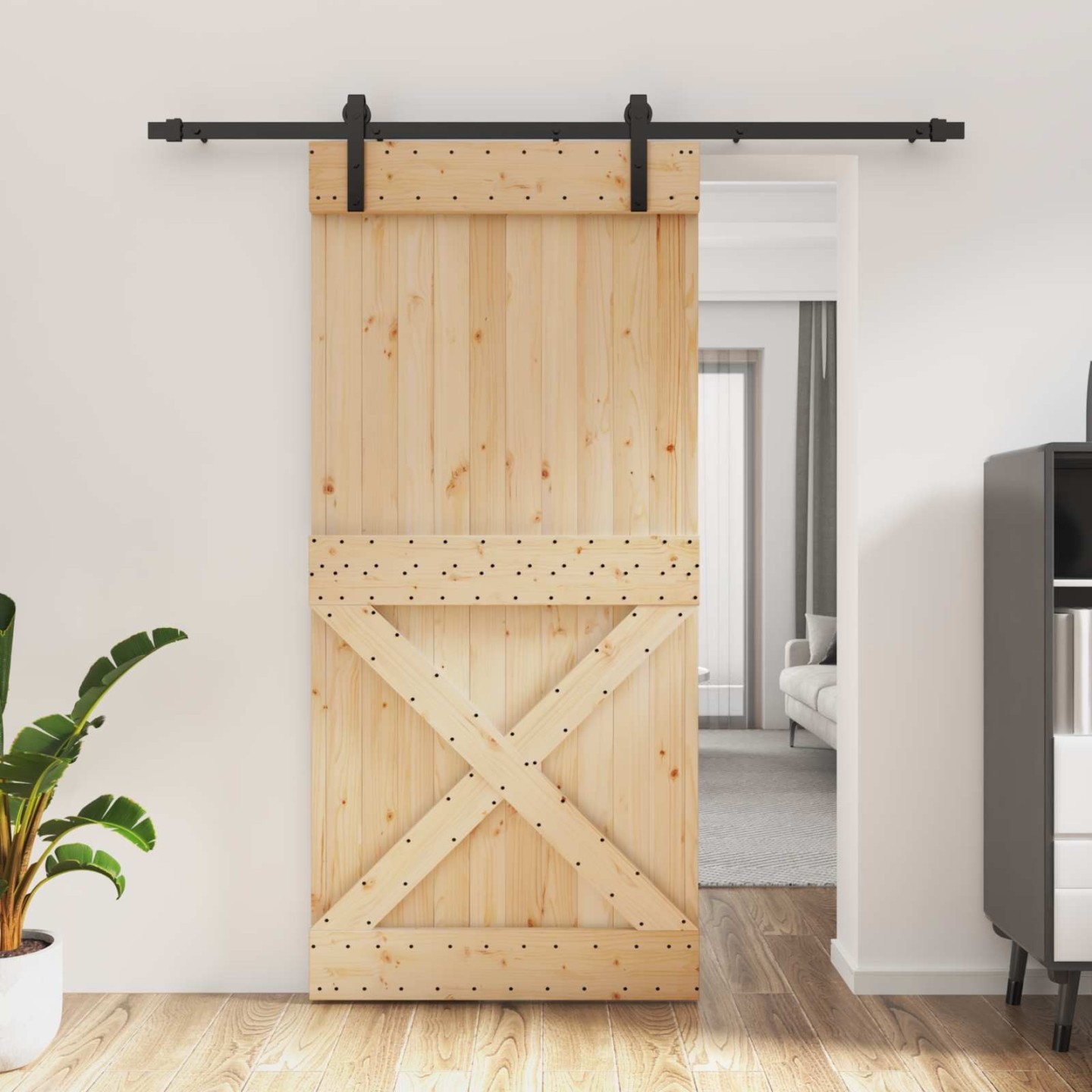 Porte coulissante Naturel et noir 95 x 210 cm