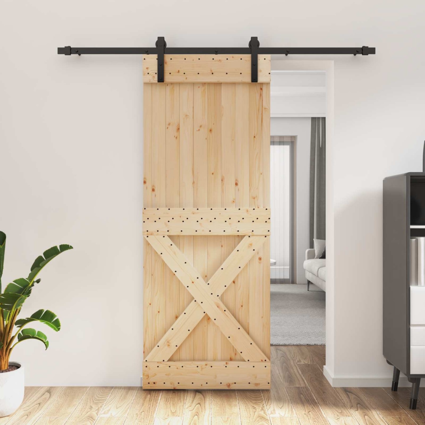 Porte coulissante 80 x 210 cm Bois de pin massif (non traité)
