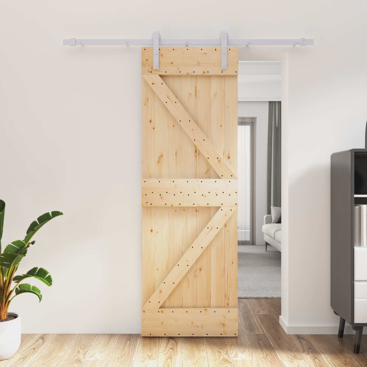 Porte coulissante Naturel et Blanc 70 x 210 cm