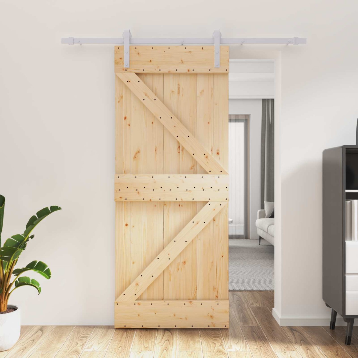 Porte coulissante Naturel et Blanc 85 x 210 cm
