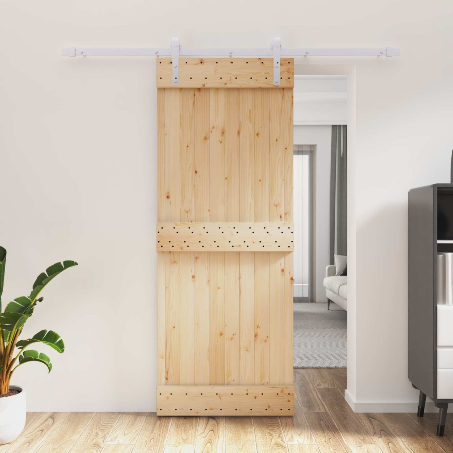 Porte coulissante Naturel et Blanc 80 x 210 cm