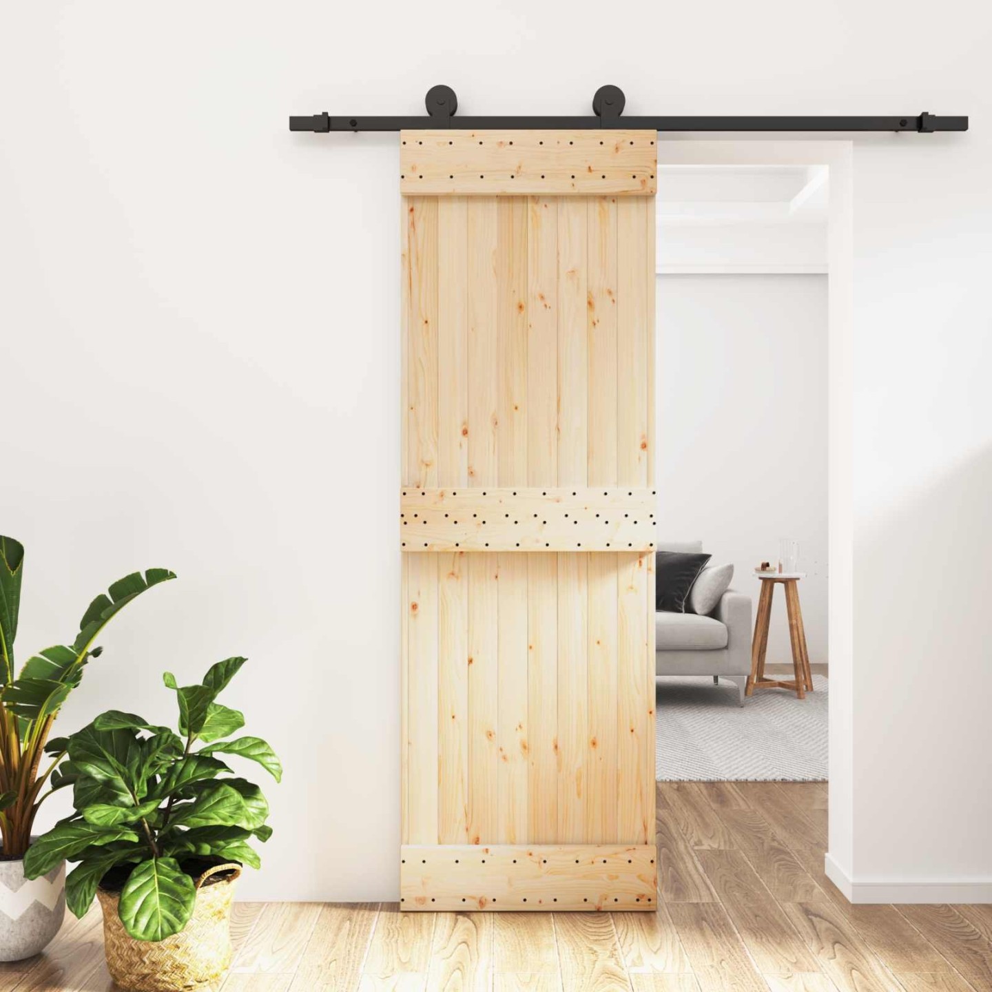 Porte coulissante Naturel et noir 70 x 210 cm