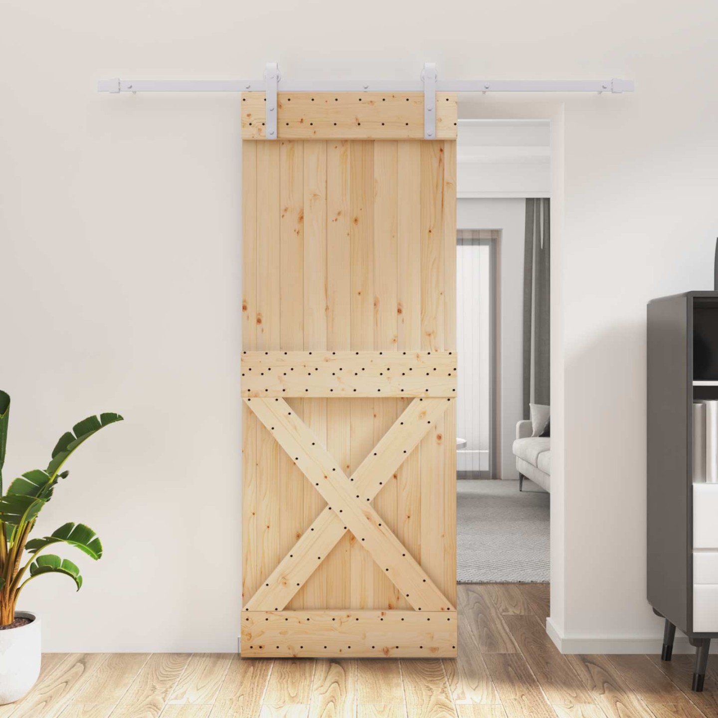 Porte coulissante Naturel et Blanc 80 x 210 cm