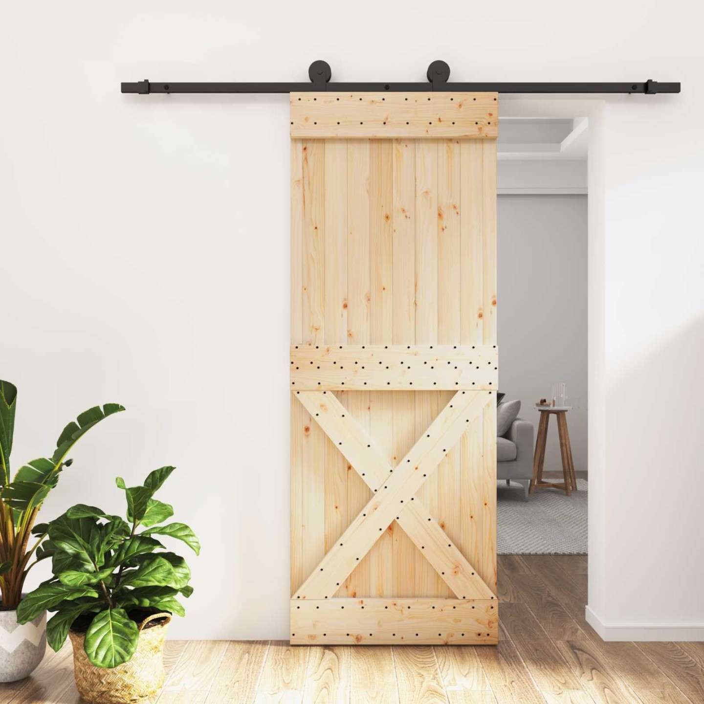 Porte coulissante 80 x 210 cm Bois de pin massif (non traité)