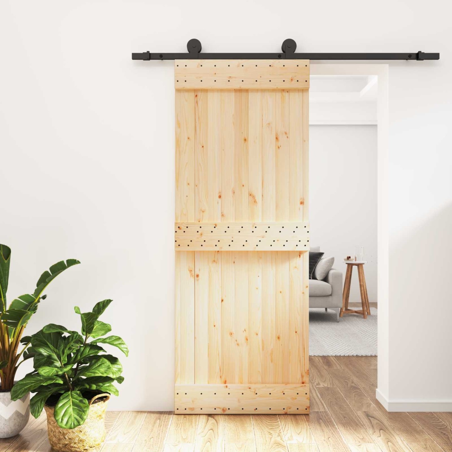 Porte coulissante Naturel et noir 80 x 210 cm