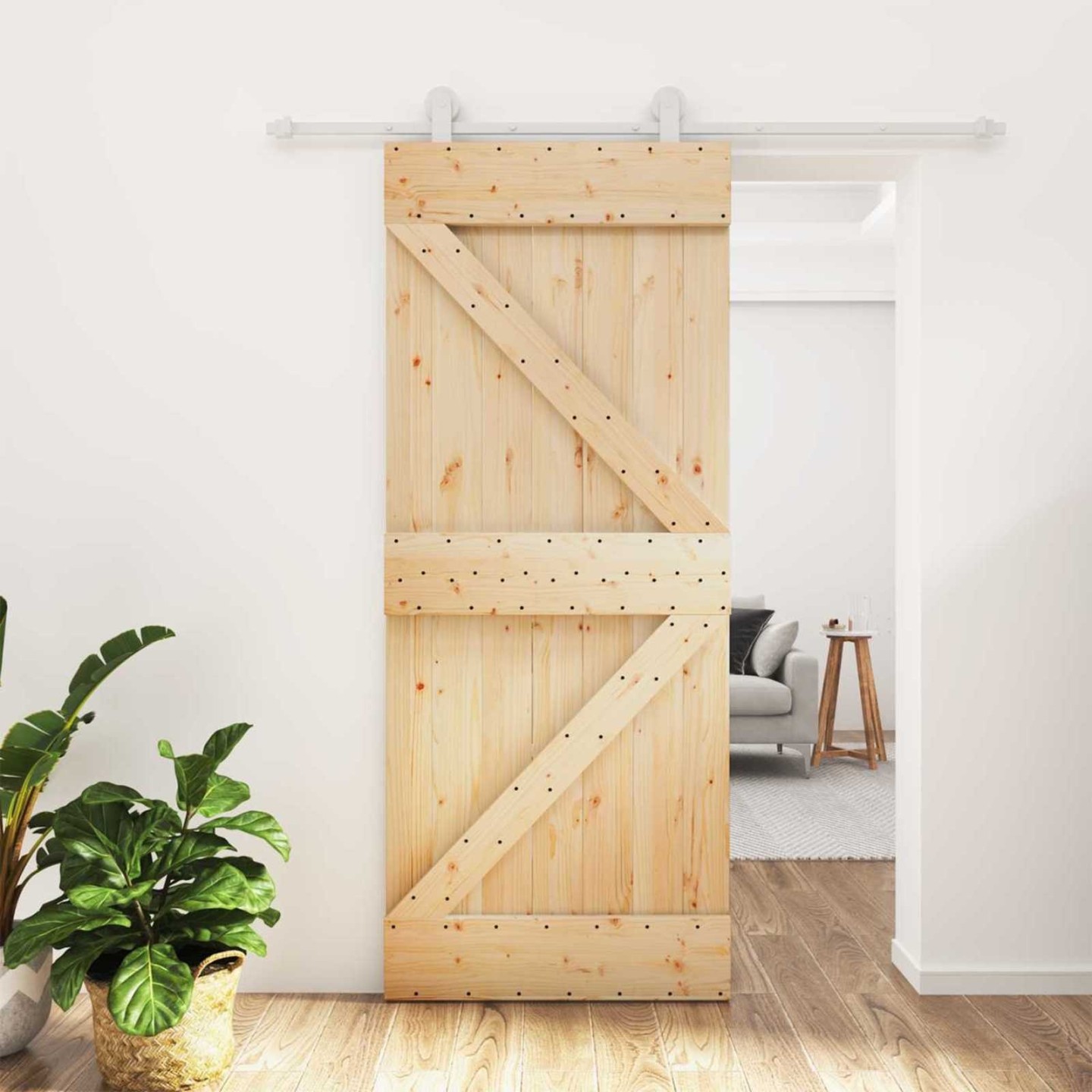 Porte coulissante 85 x 210 cm Bois de pin massif (non traité)