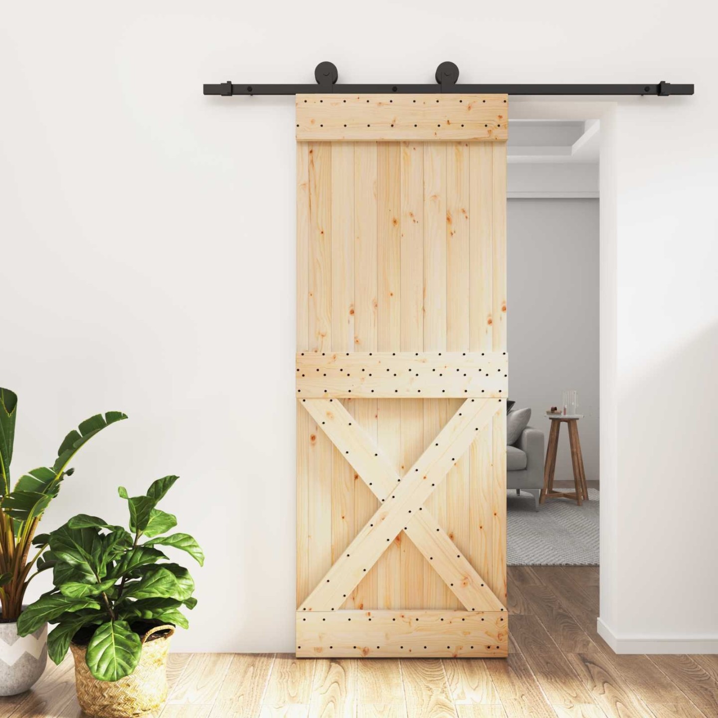 Porte coulissante 80 x 210 cm Bois de pin massif (non traité)