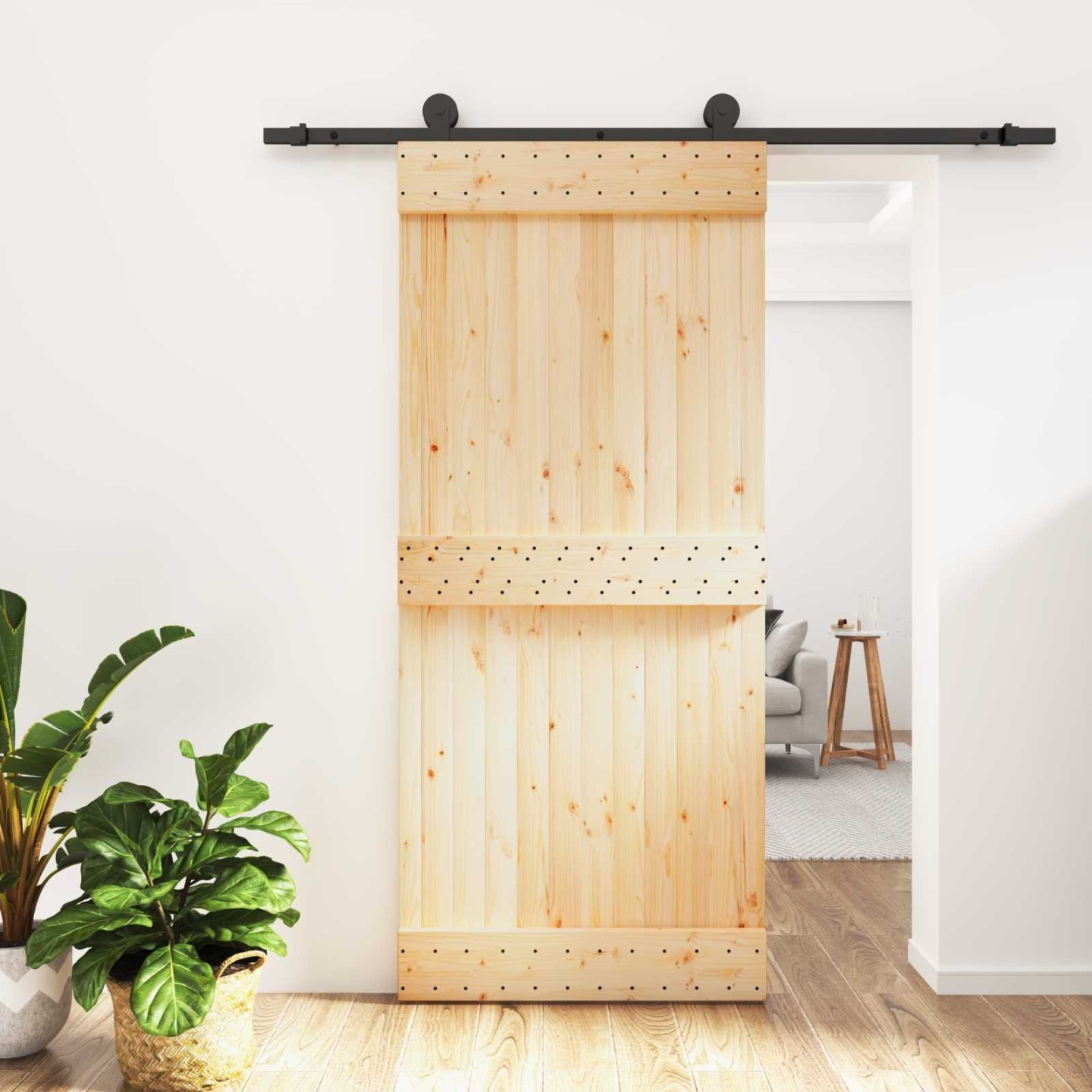 Porte coulissante 90 x 210 cm Bois de pin massif (non traité)