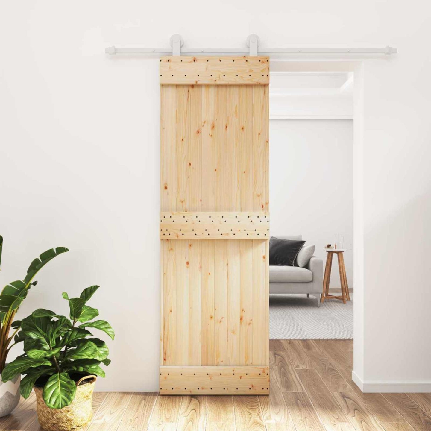 Porte coulissante Naturel et Blanc 70 x 210 cm