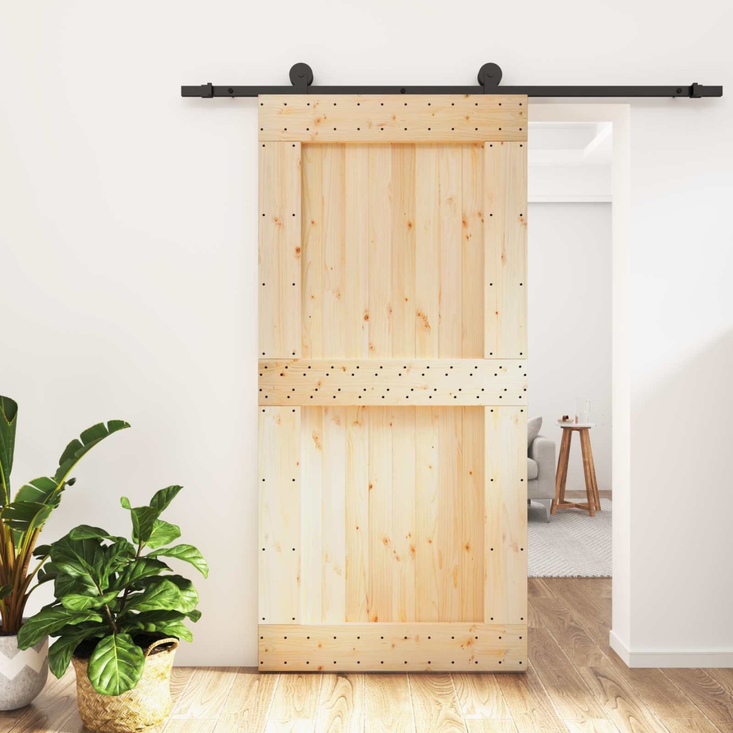 Porte coulissante 100 x 210 cm Bois de pin massif (non traité)