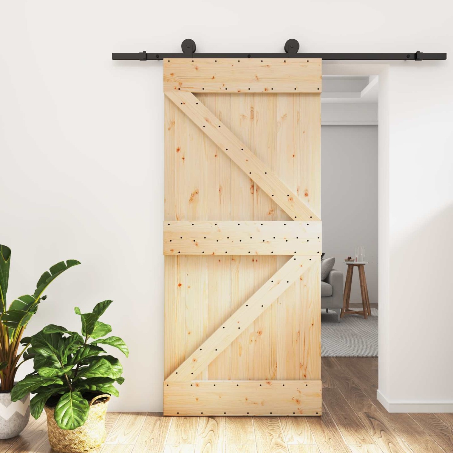 Porte coulissante 95 x 210 cm Bois de pin massif (non traité)