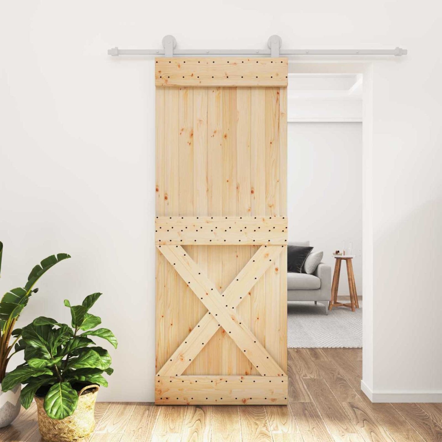 Porte coulissante 80 x 210 cm Bois de pin massif (non traité)