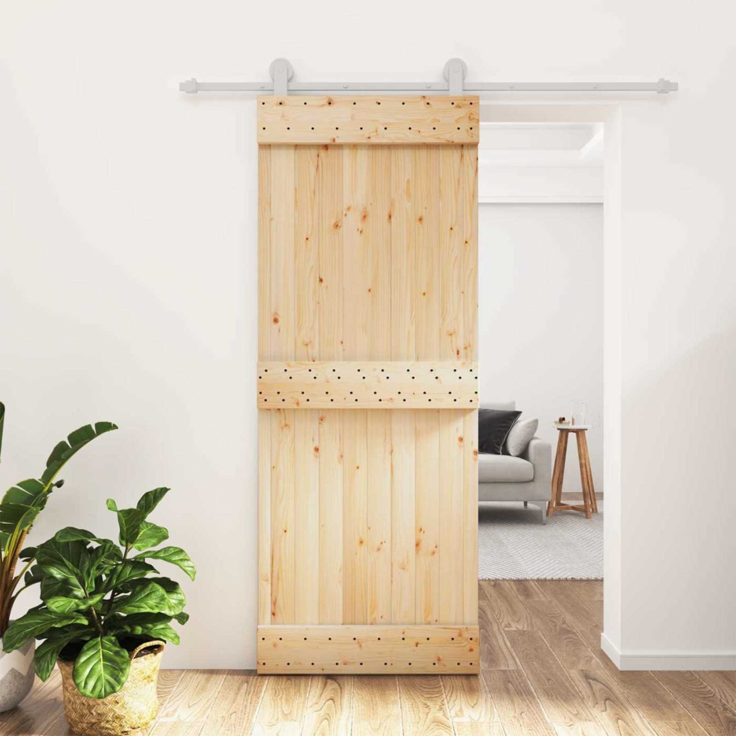 Porte coulissante 80 x 210 cm Bois de pin massif (non traité)