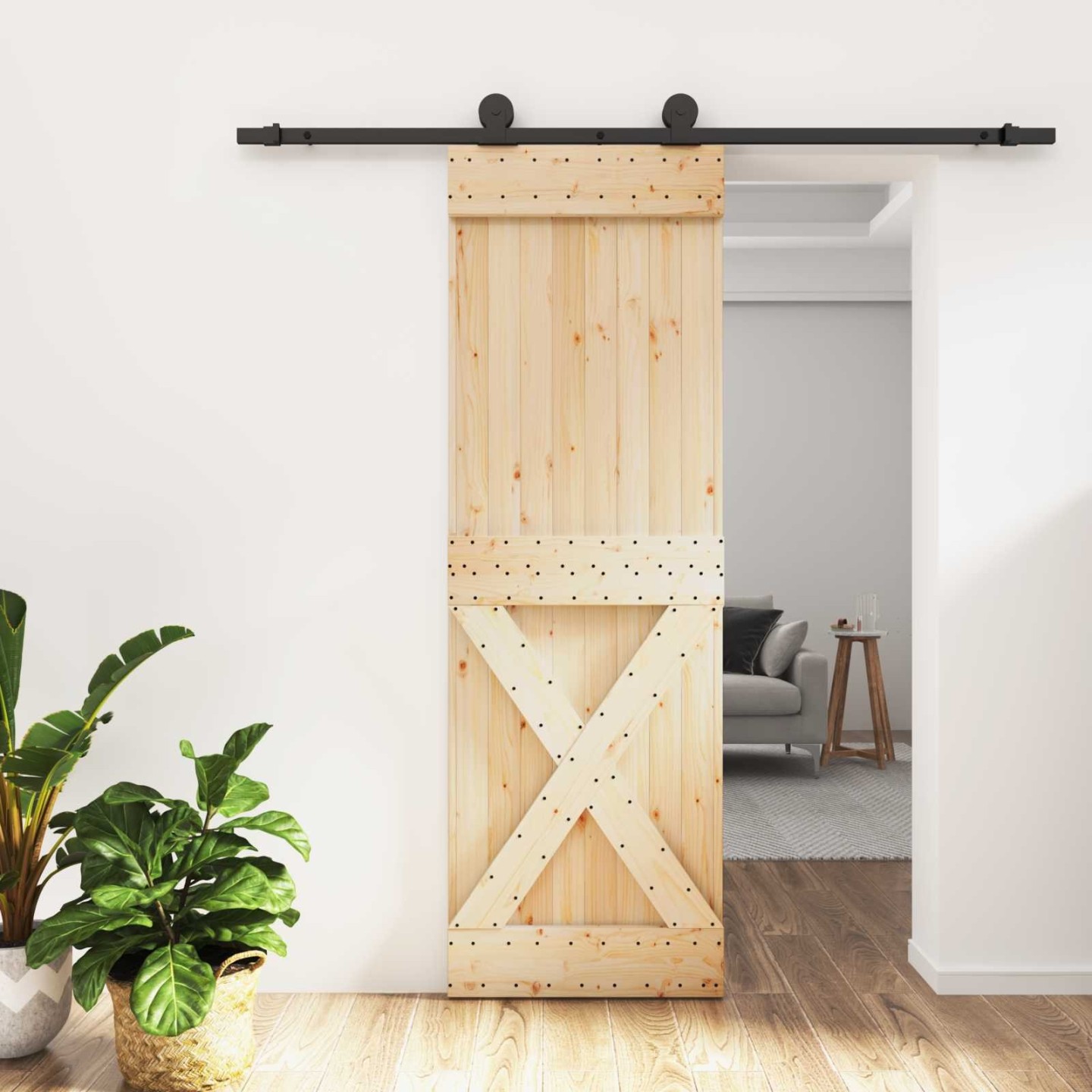 Porte coulissante Naturel et noir 70 x 210 cm