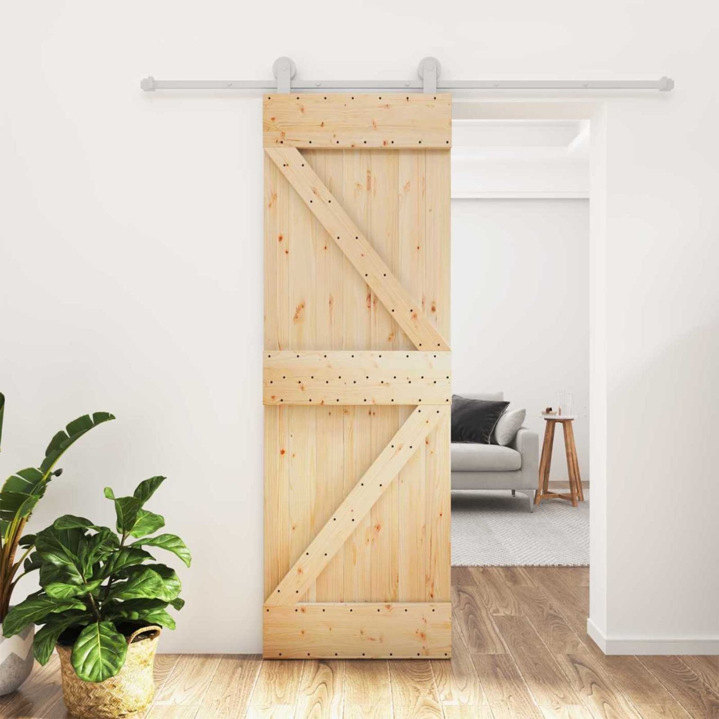 Porte coulissante Naturel et Blanc 70 x 210 cm
