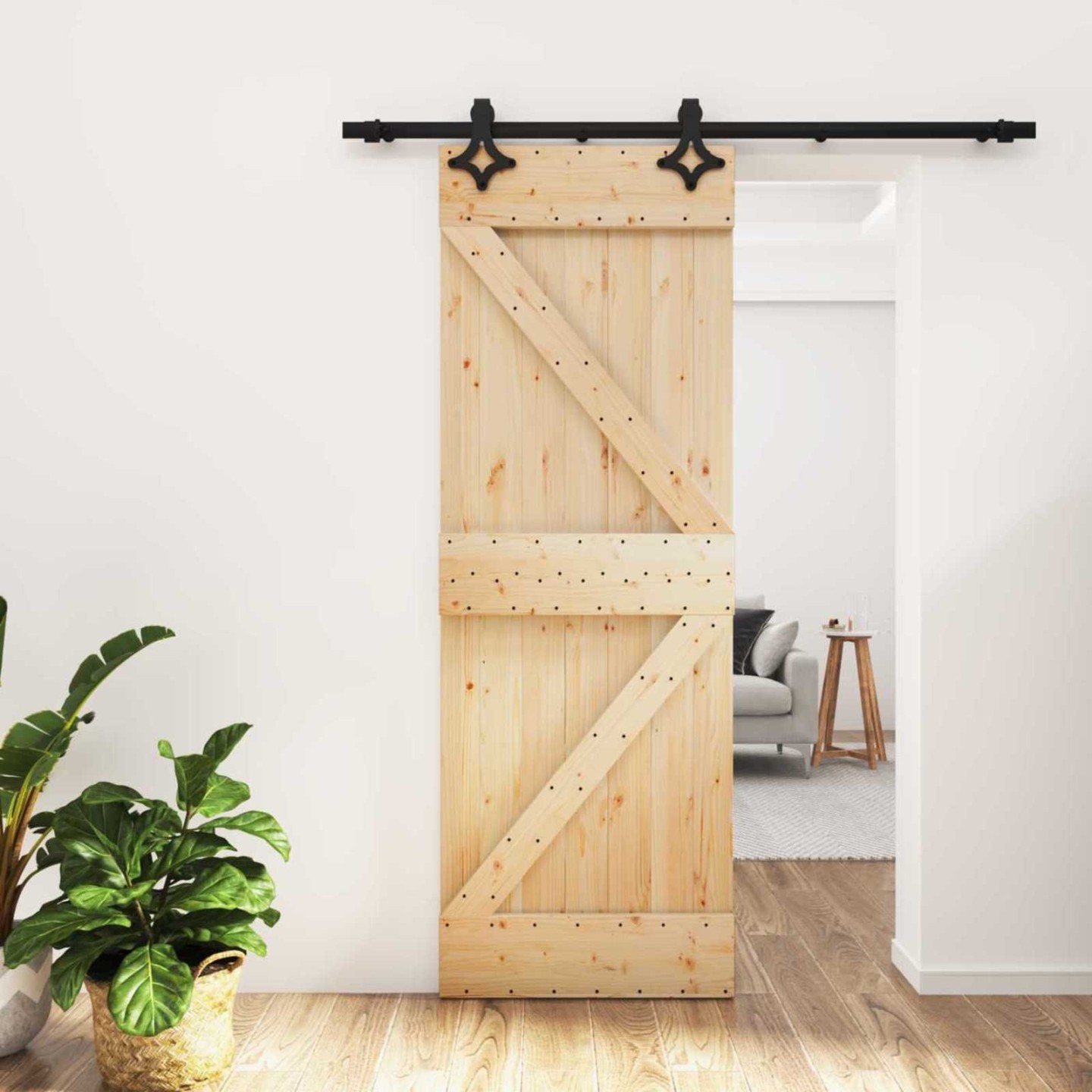 Porte coulissante Naturel et noir 70 x 210 cm