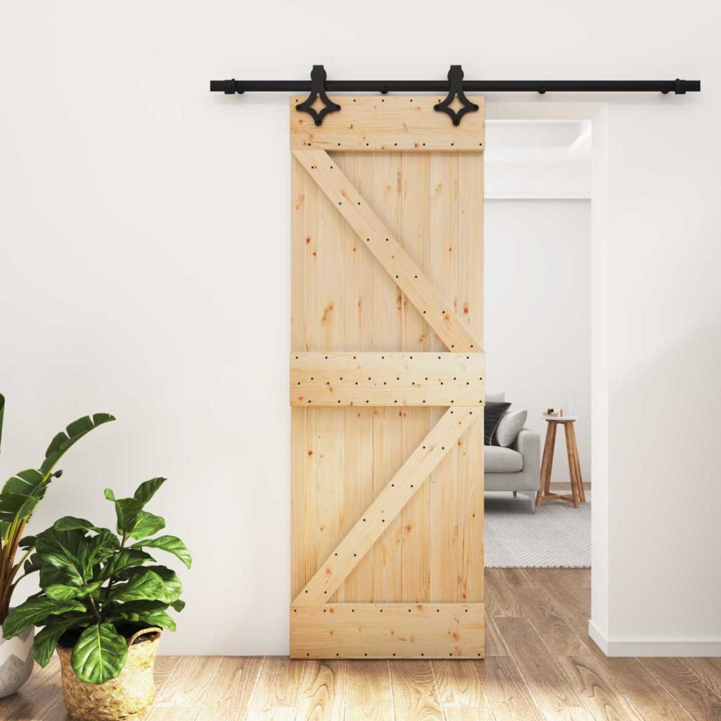 Porte coulissante Naturel et noir 70 x 210 cm