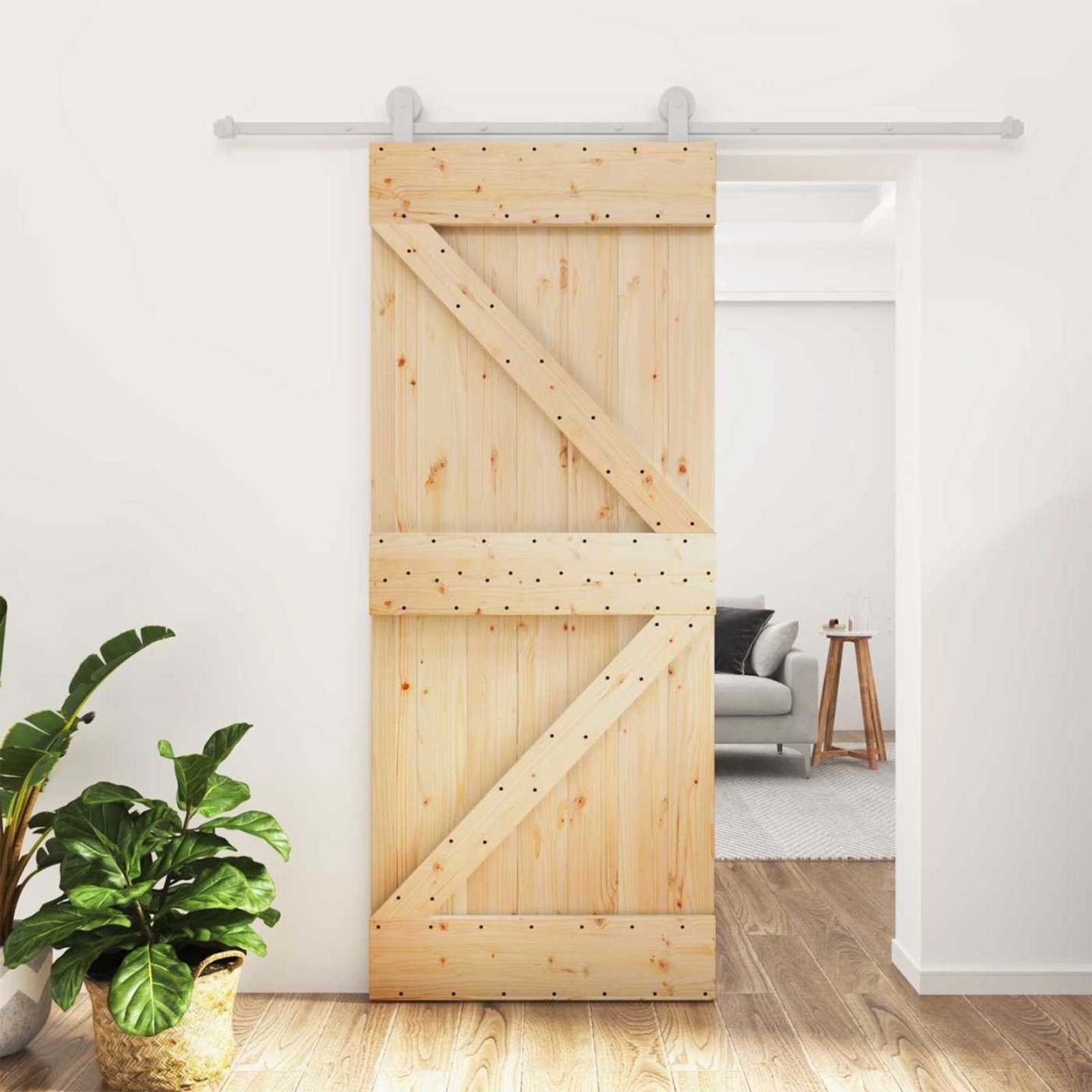 Porte coulissante 85 x 210 cm Bois de pin massif (non traité)