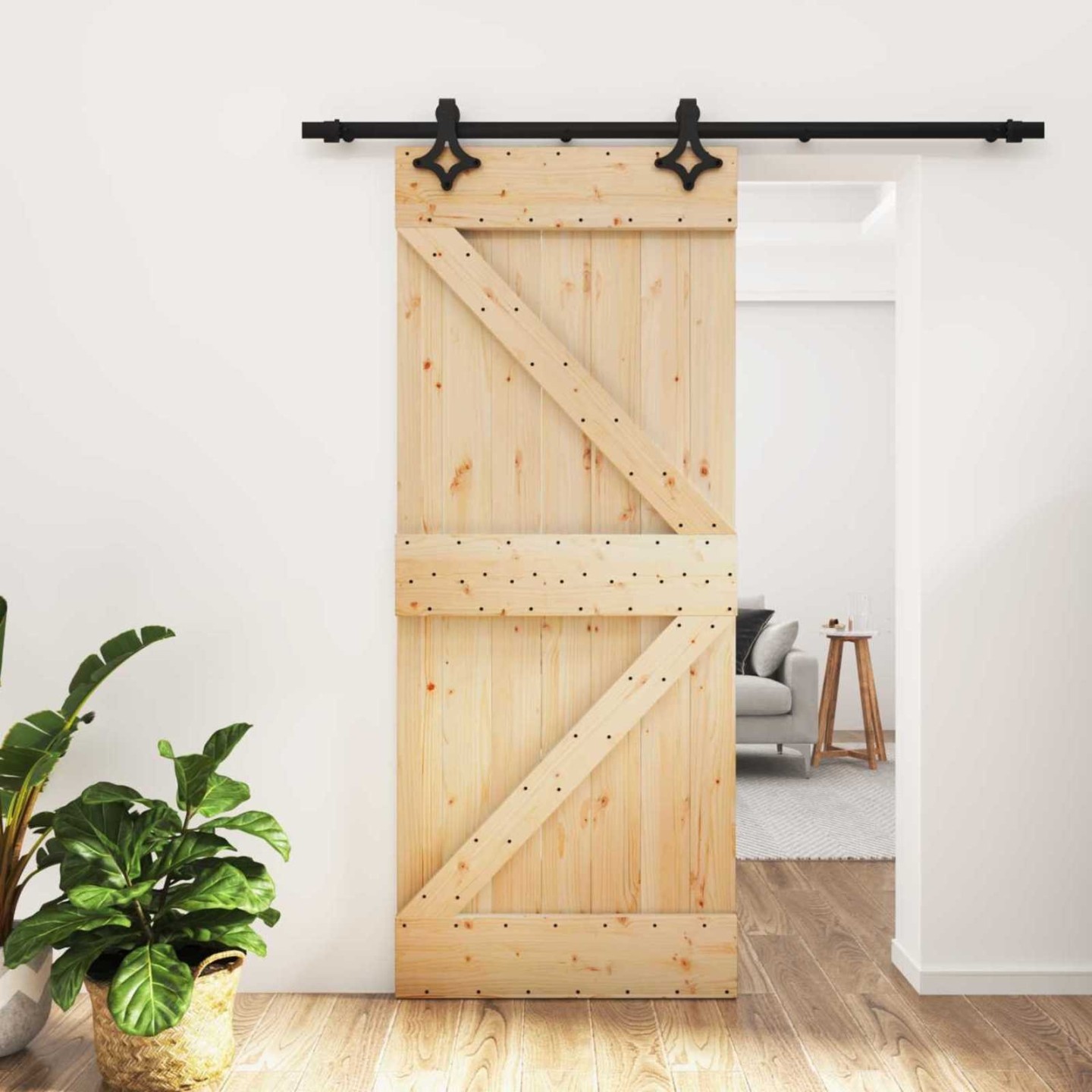 Porte coulissante Naturel et noir 85 x 210 cm