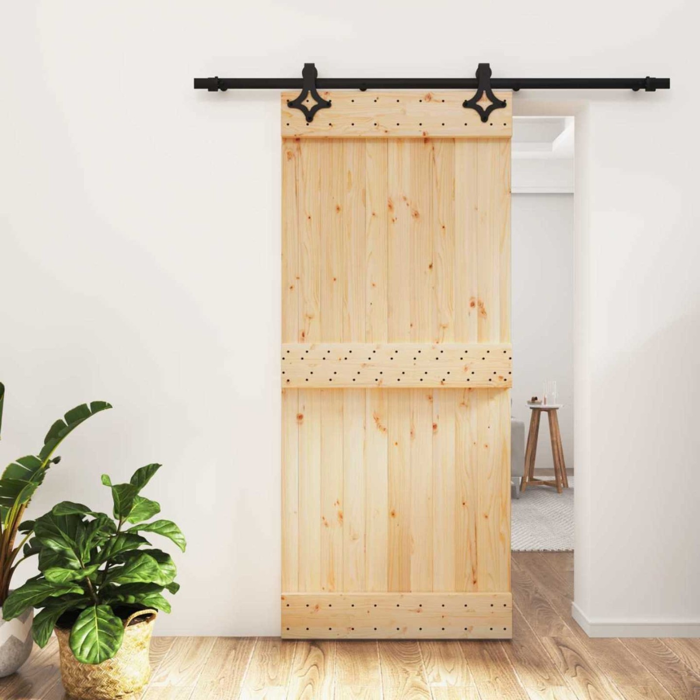 Porte coulissante 90 x 210 cm Bois de pin massif (non traité)