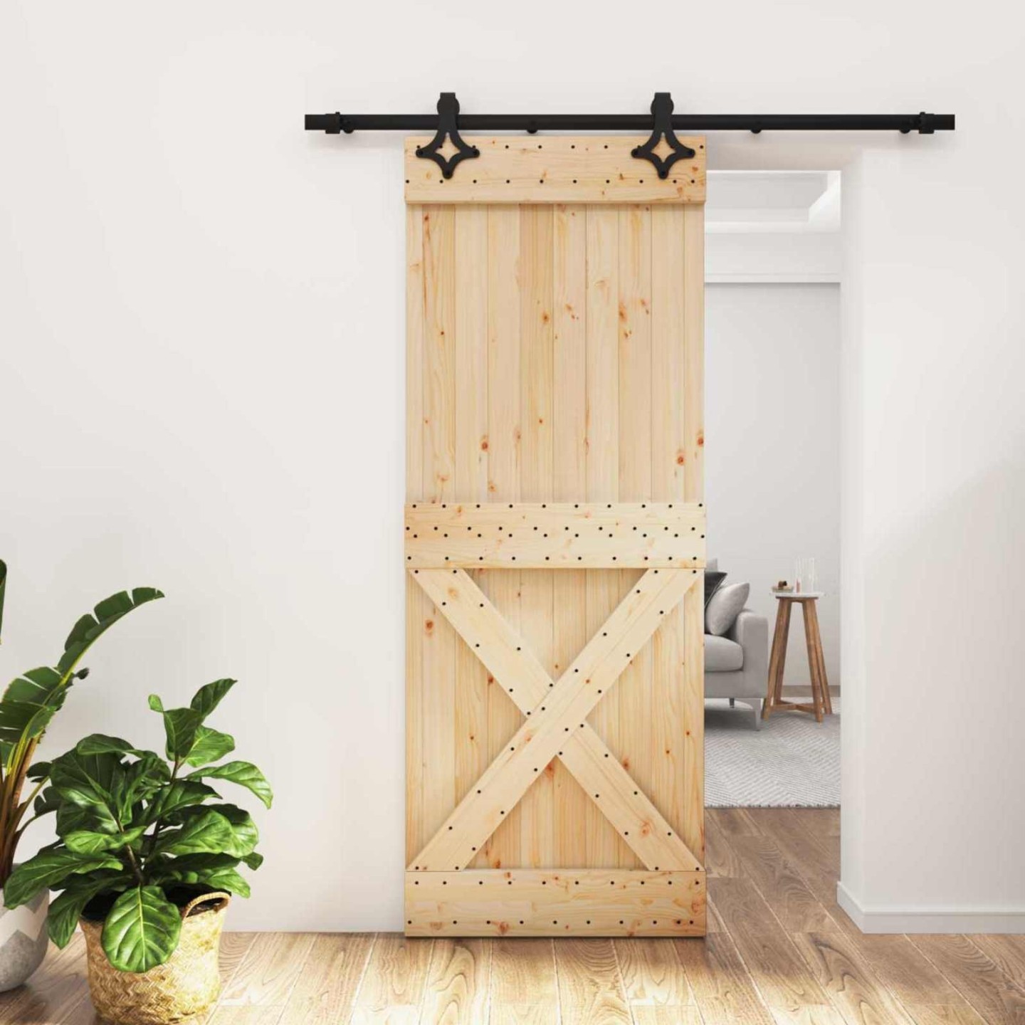 Porte coulissante 80 x 210 cm Bois de pin massif (non traité)