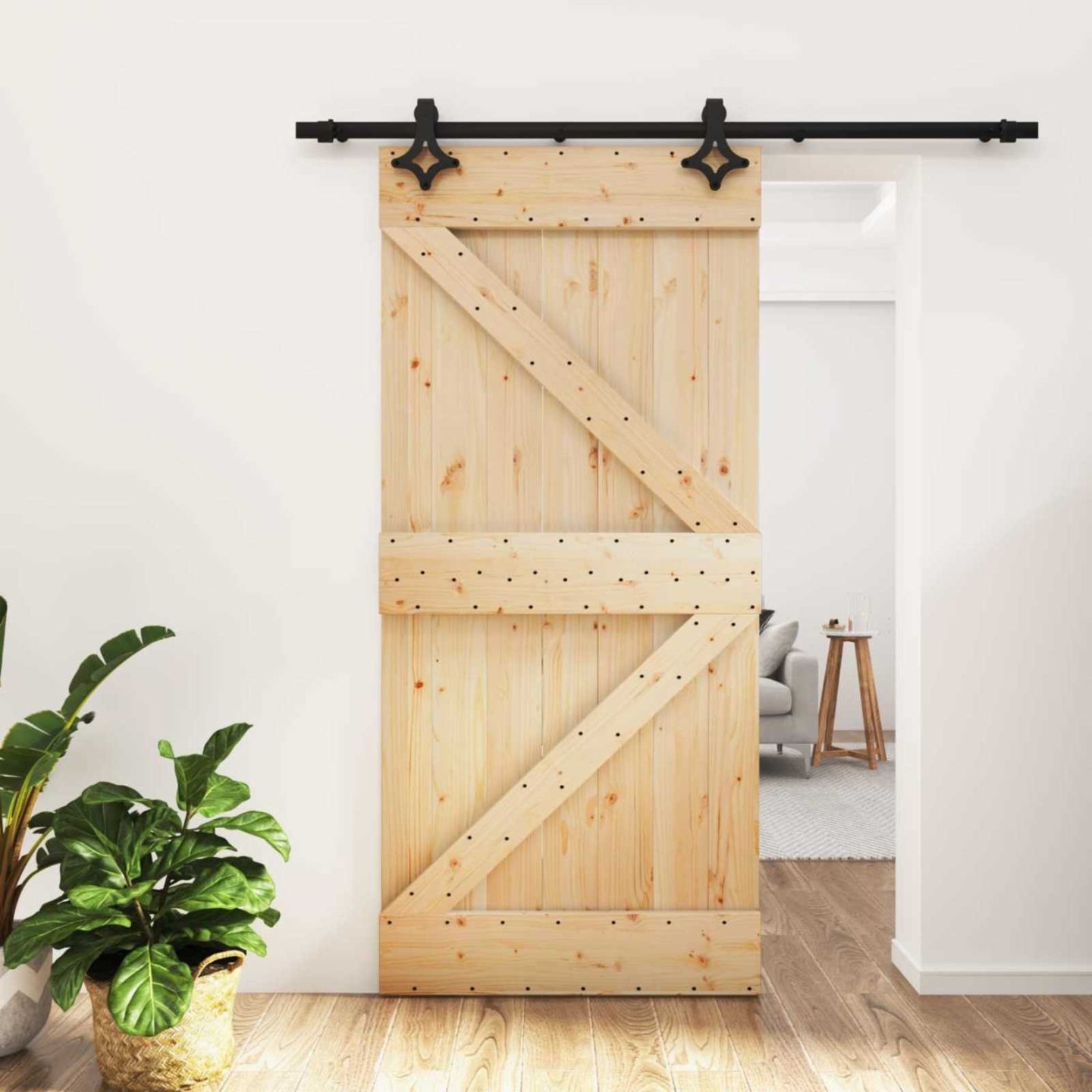 Porte coulissante Naturel et noir 95 x 210 cm