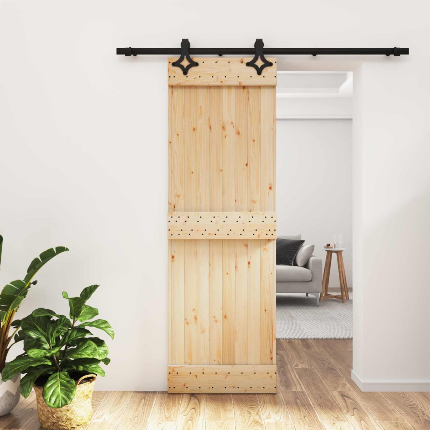 Porte coulissante Naturel et noir 70 x 210 cm