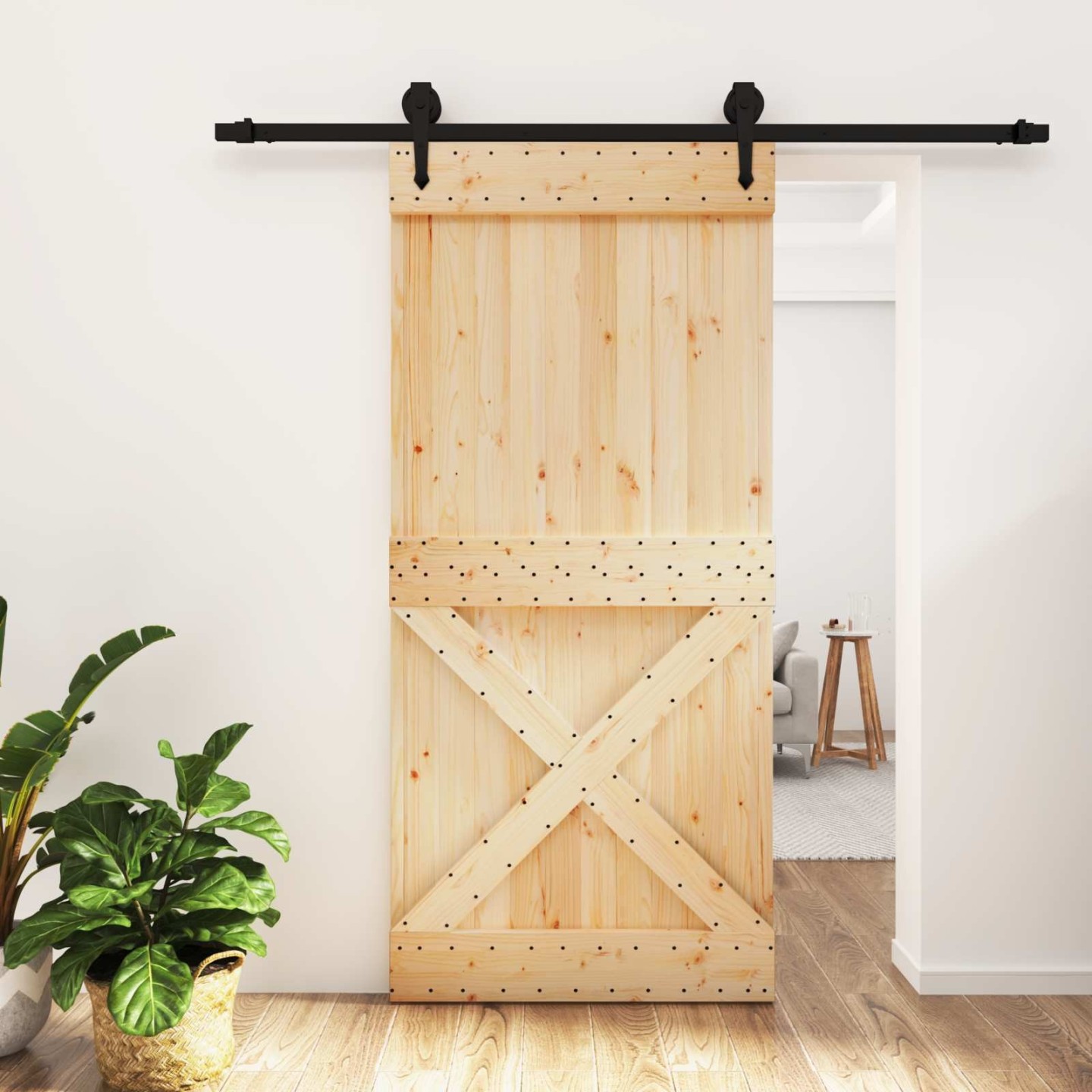 Porte coulissante Naturel et noir 95 x 210 cm