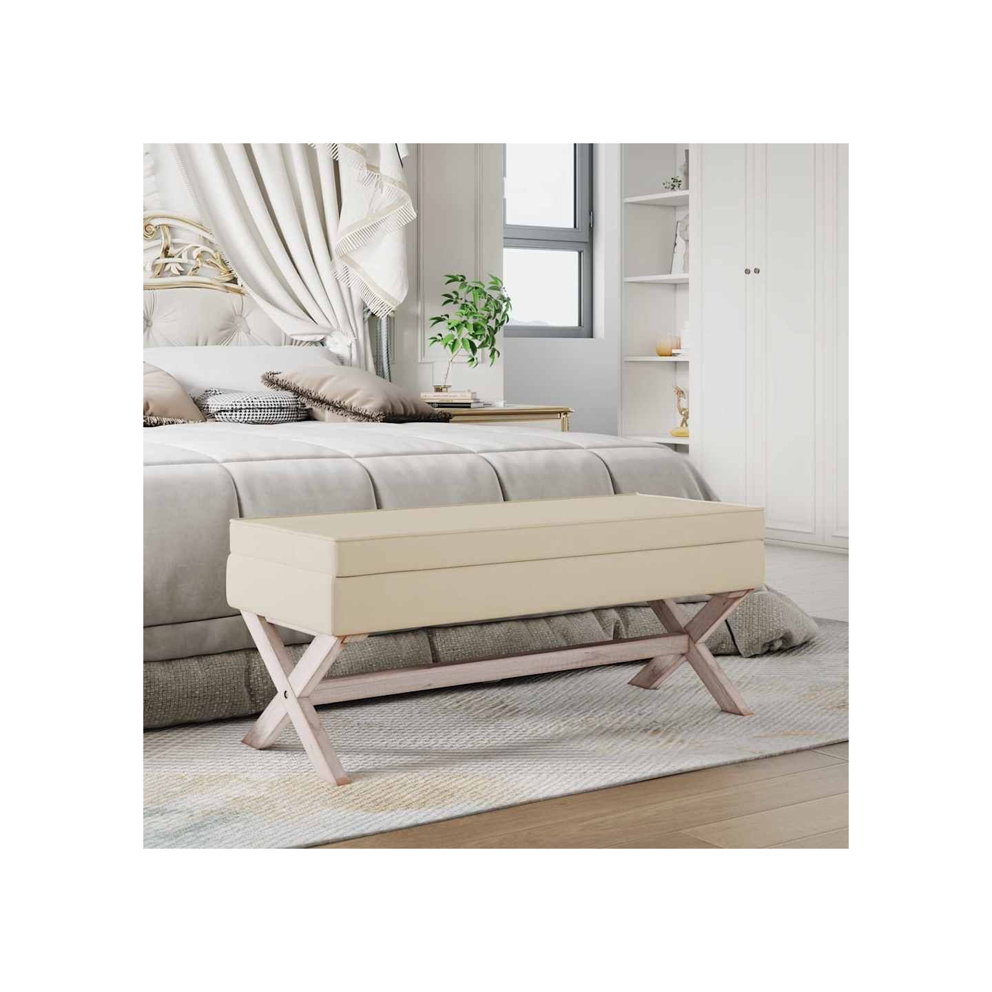 Tabouret de rangement 110x45x49 cm lin