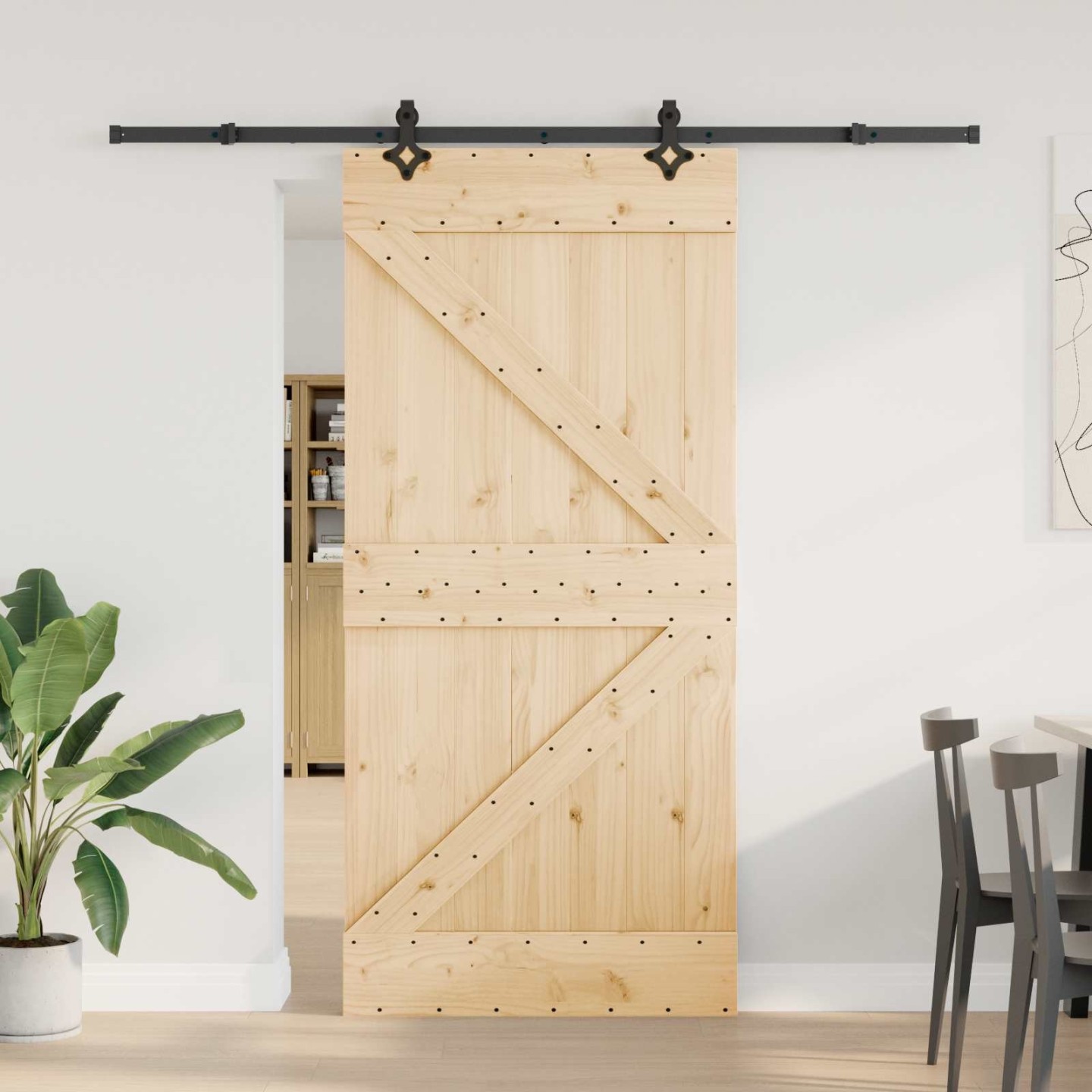 Porte coulissante NARVIK Naturel et noir 95 x 210 cm (213,5 cm)