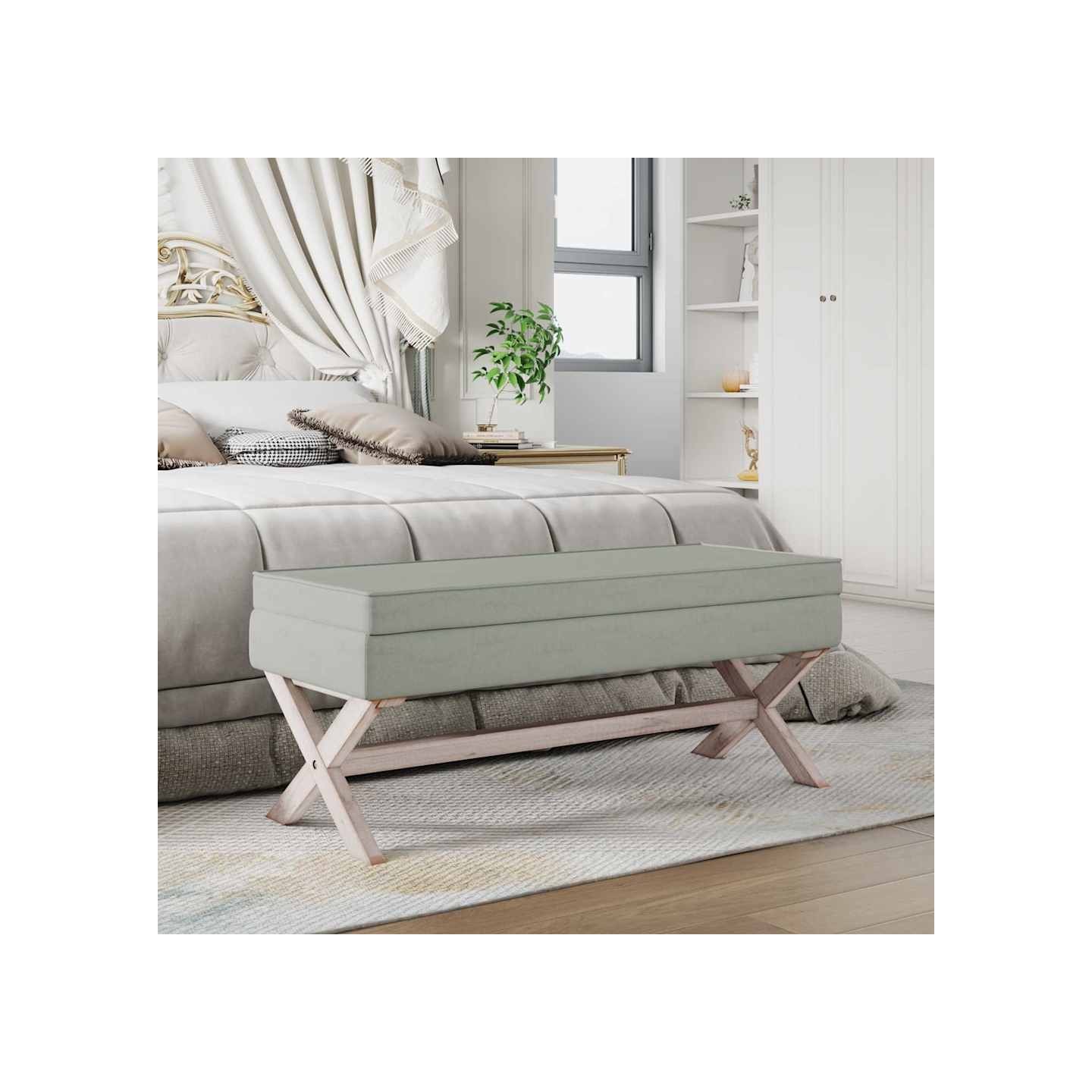 Tabouret de rangement Gris clair 110x45x49 cm Velours