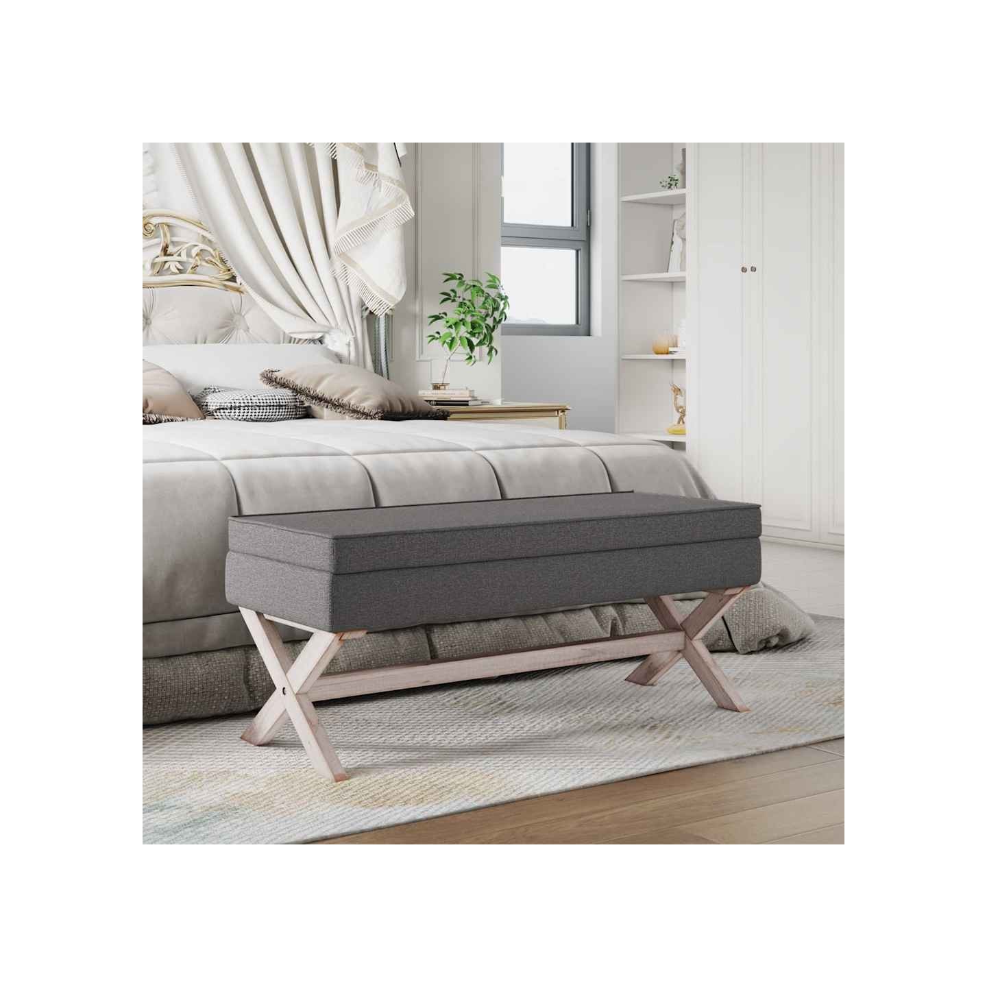Tabouret de rangement Gris foncé 110x45x49 cm Tissu