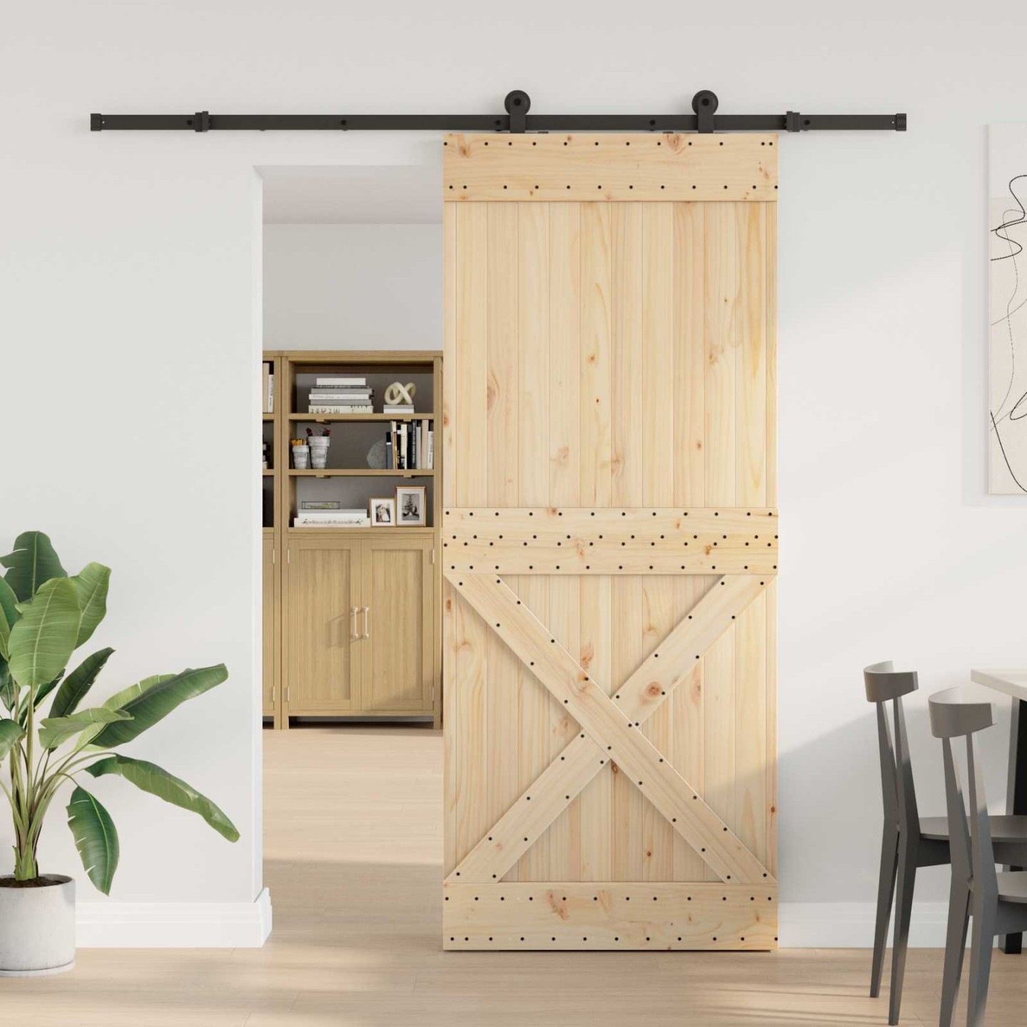 Porte coulissante NARVIK Naturel et noir 95 x 210 cm (213,5 cm)