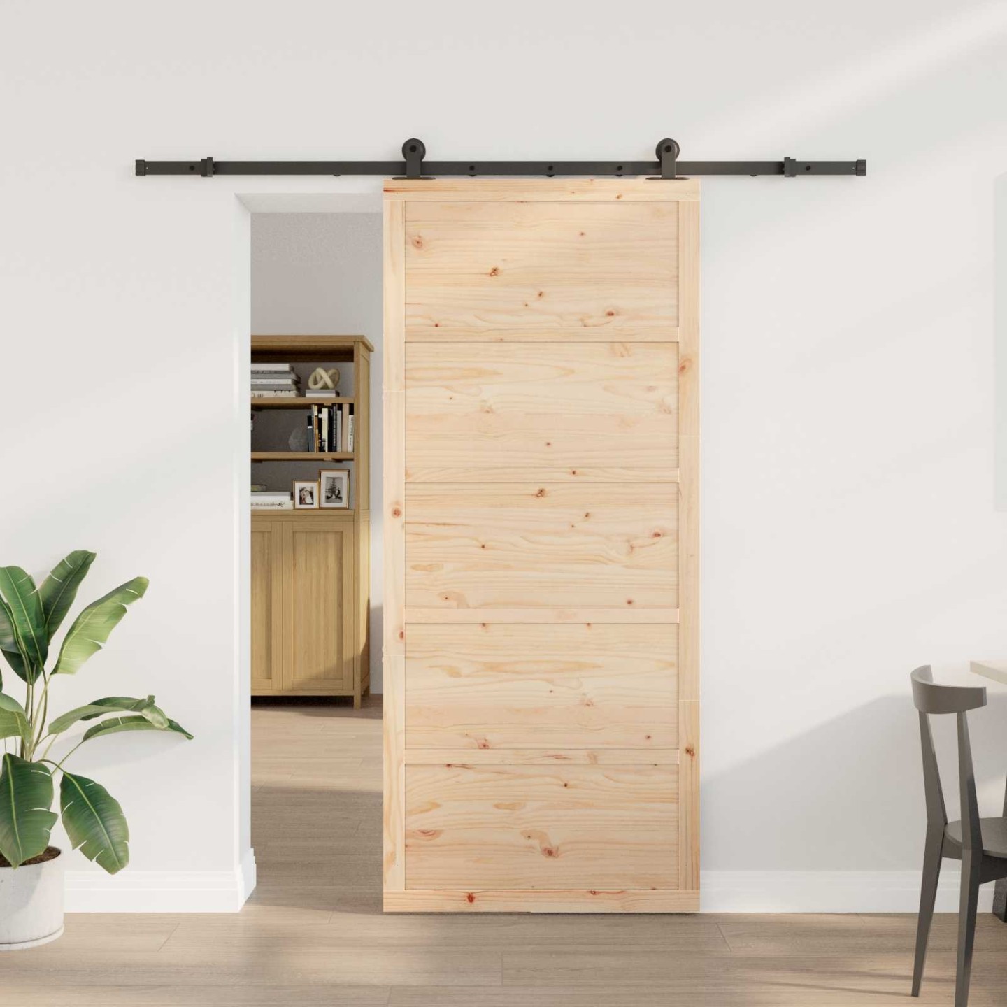 Porte coulissante 90 x 208 cm Bois de pin massif Naturel