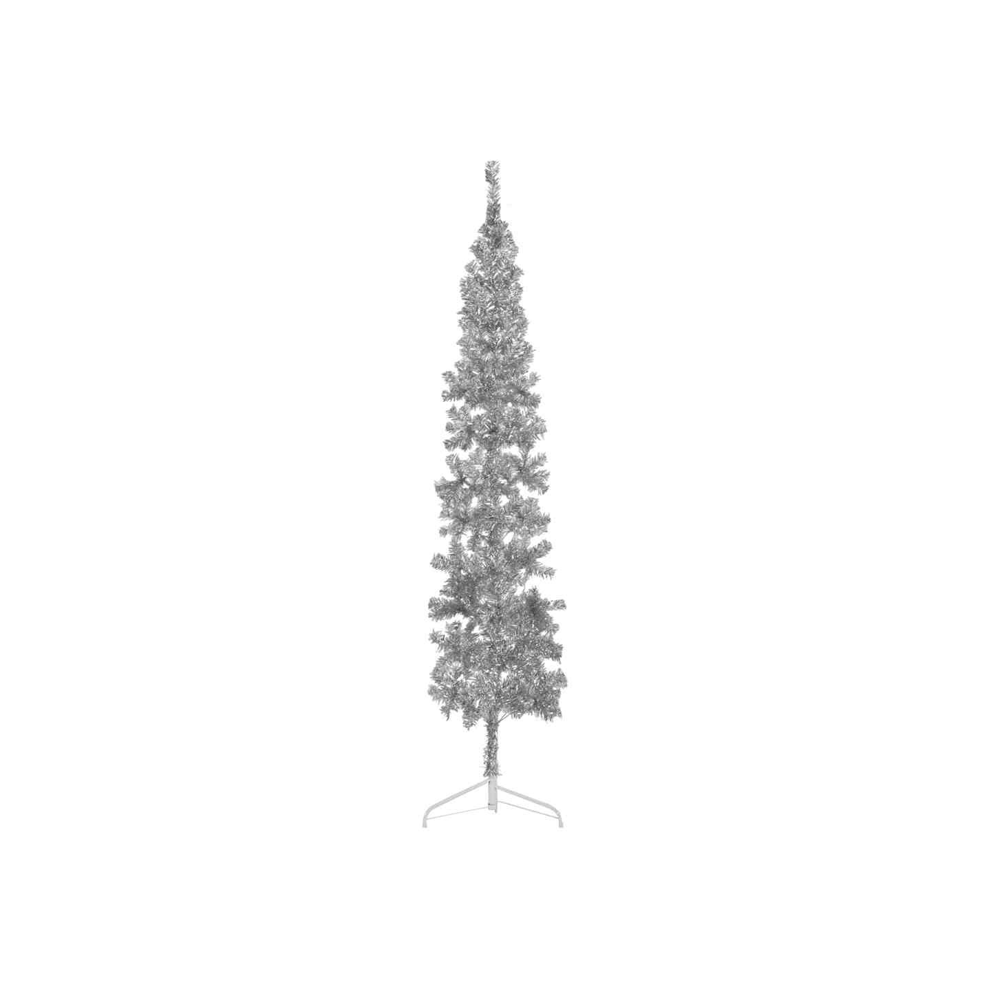 Demi sapin de Noël artificiel mince avec support Argenté 210 cm
