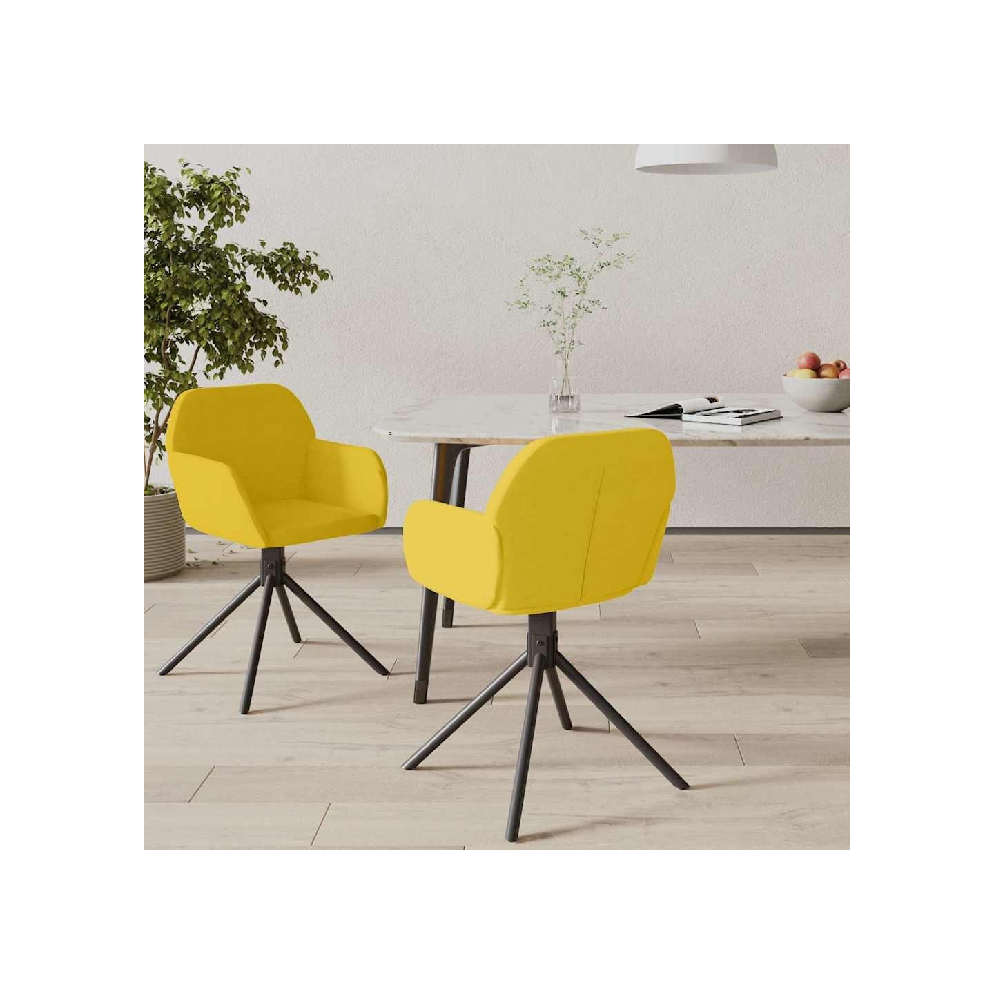 Chaises pivotantes à manger lot de 2 Jaune Velours