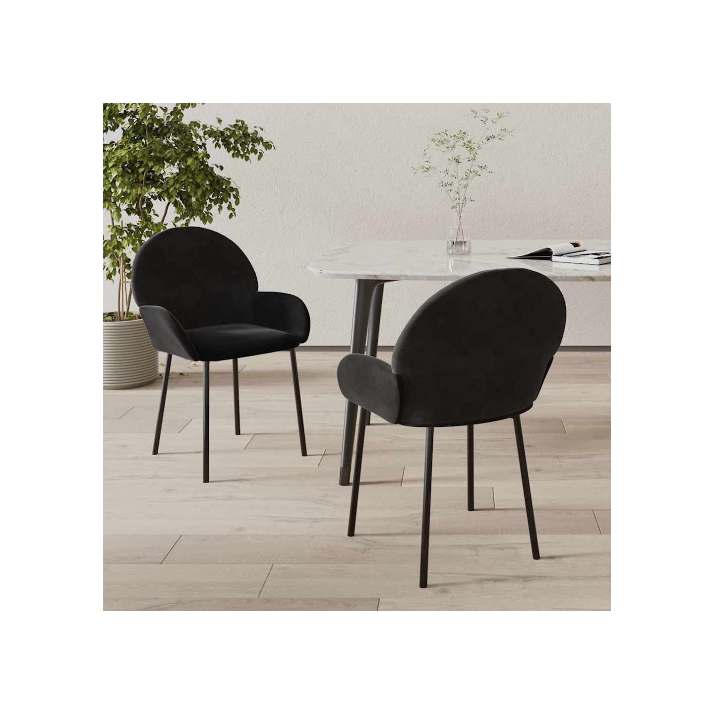 Chaises à manger lot de 2 Noir Velours